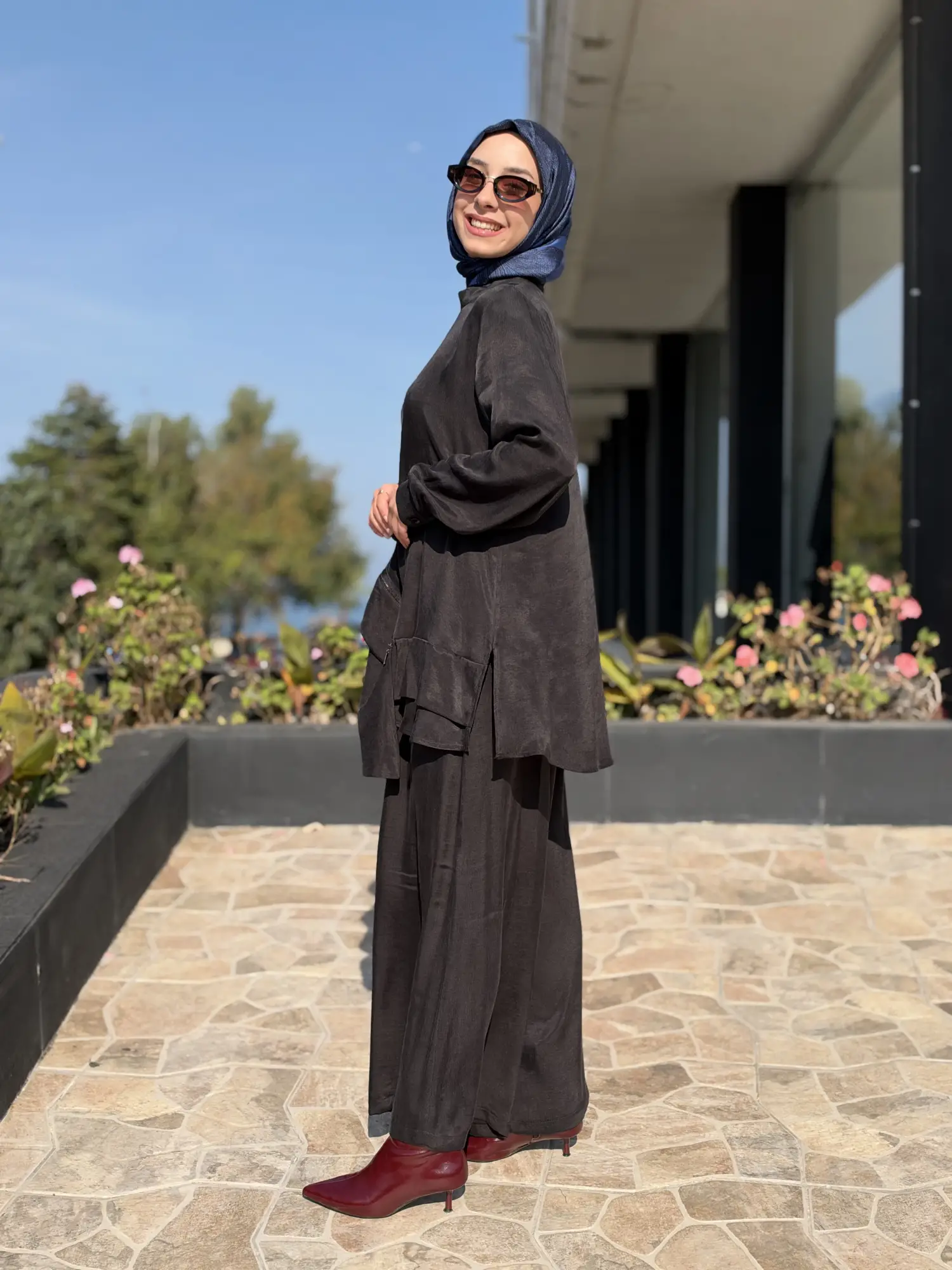 Almarwah Asimetrik Fermuar Detaylı Tunik Pantolon Takım 203119