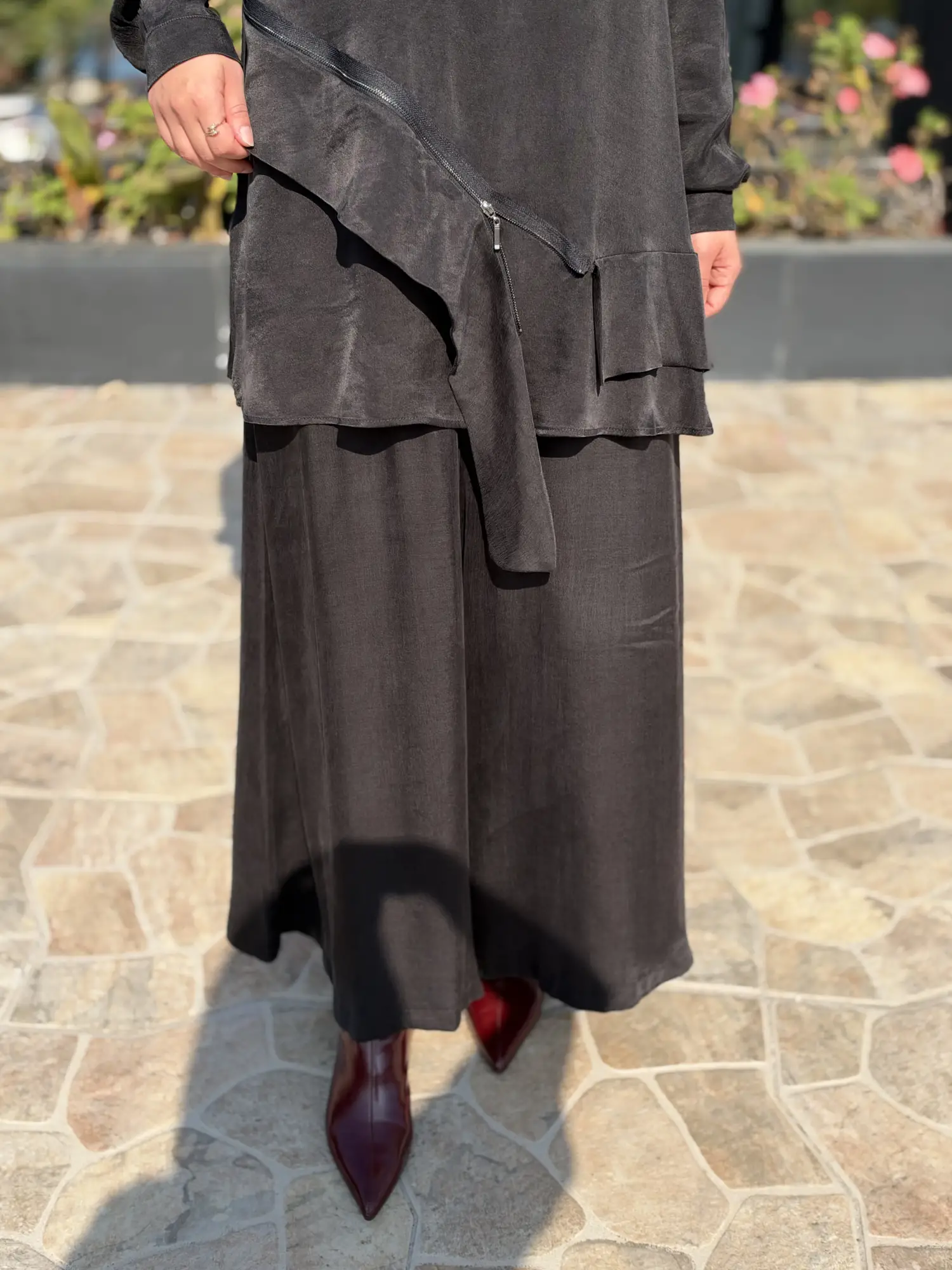Almarwah Asimetrik Fermuar Detaylı Tunik Pantolon Takım 203119