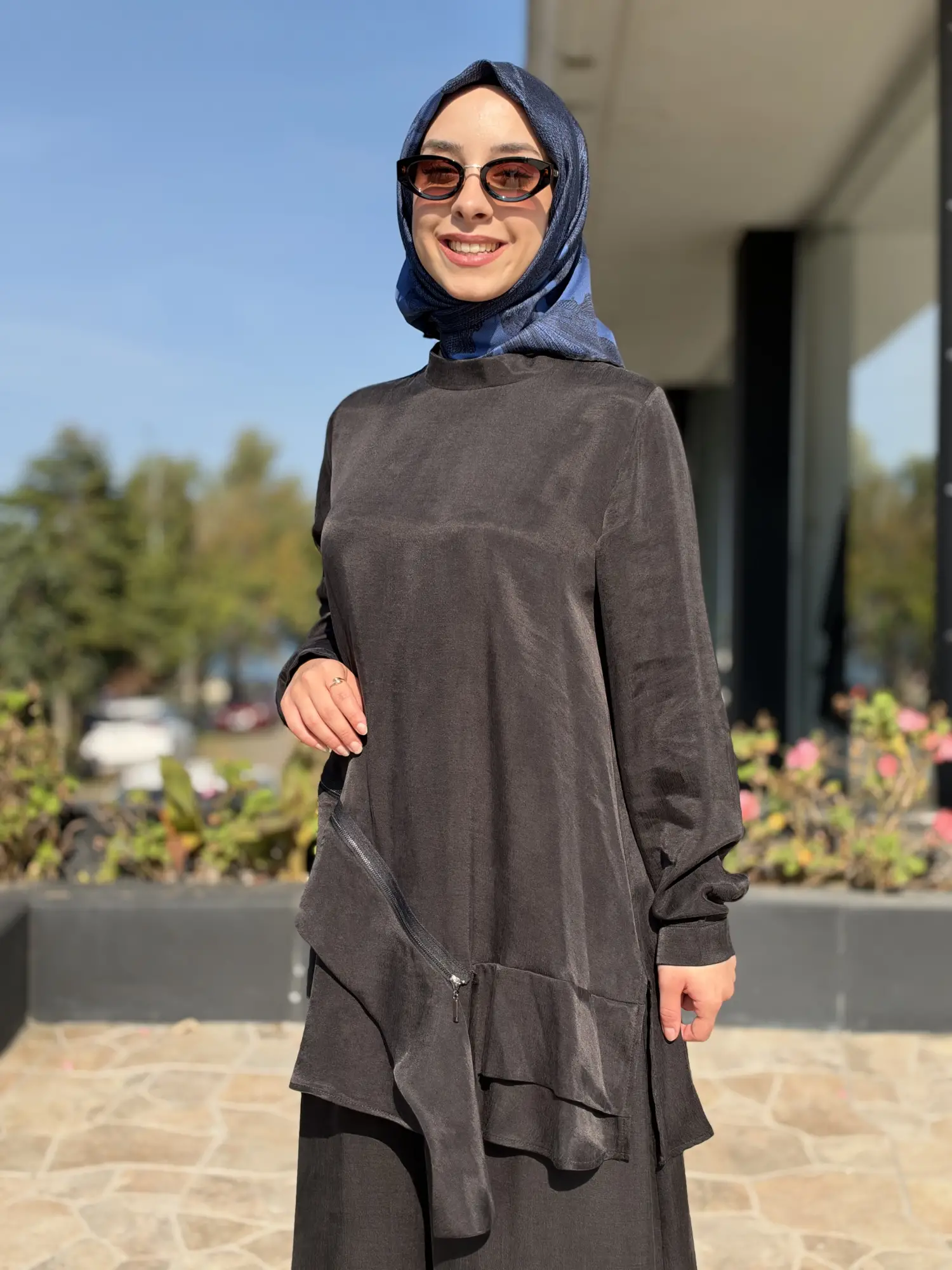 Almarwah Asimetrik Fermuar Detaylı Tunik Pantolon Takım 203119