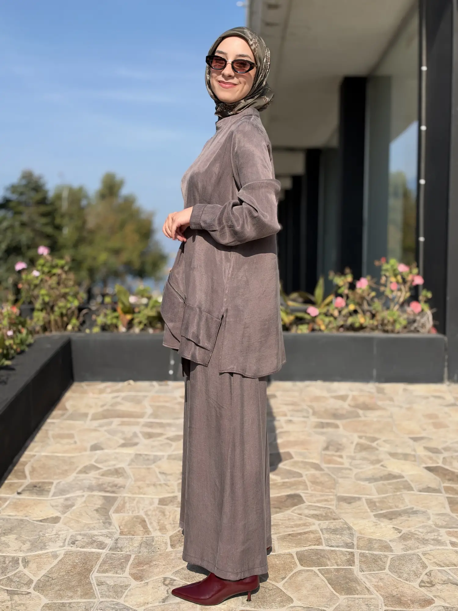 Almarwah Asimetrik Fermuar Detaylı Tunik Pantolon Takım 203119