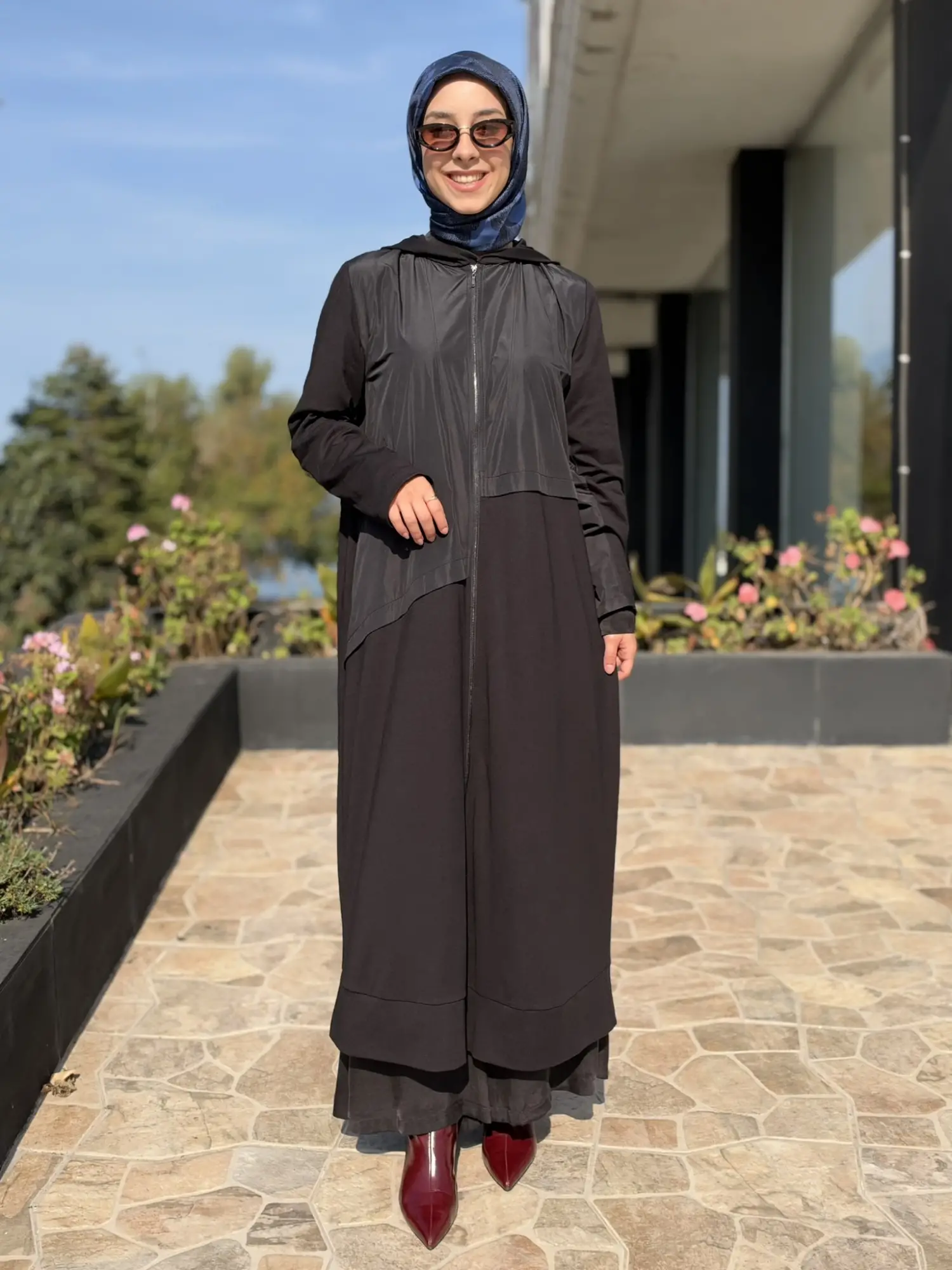 Almarwah Teknik Kumaş Detaylı Fermuarlı Kapüşonlu Kap 405053