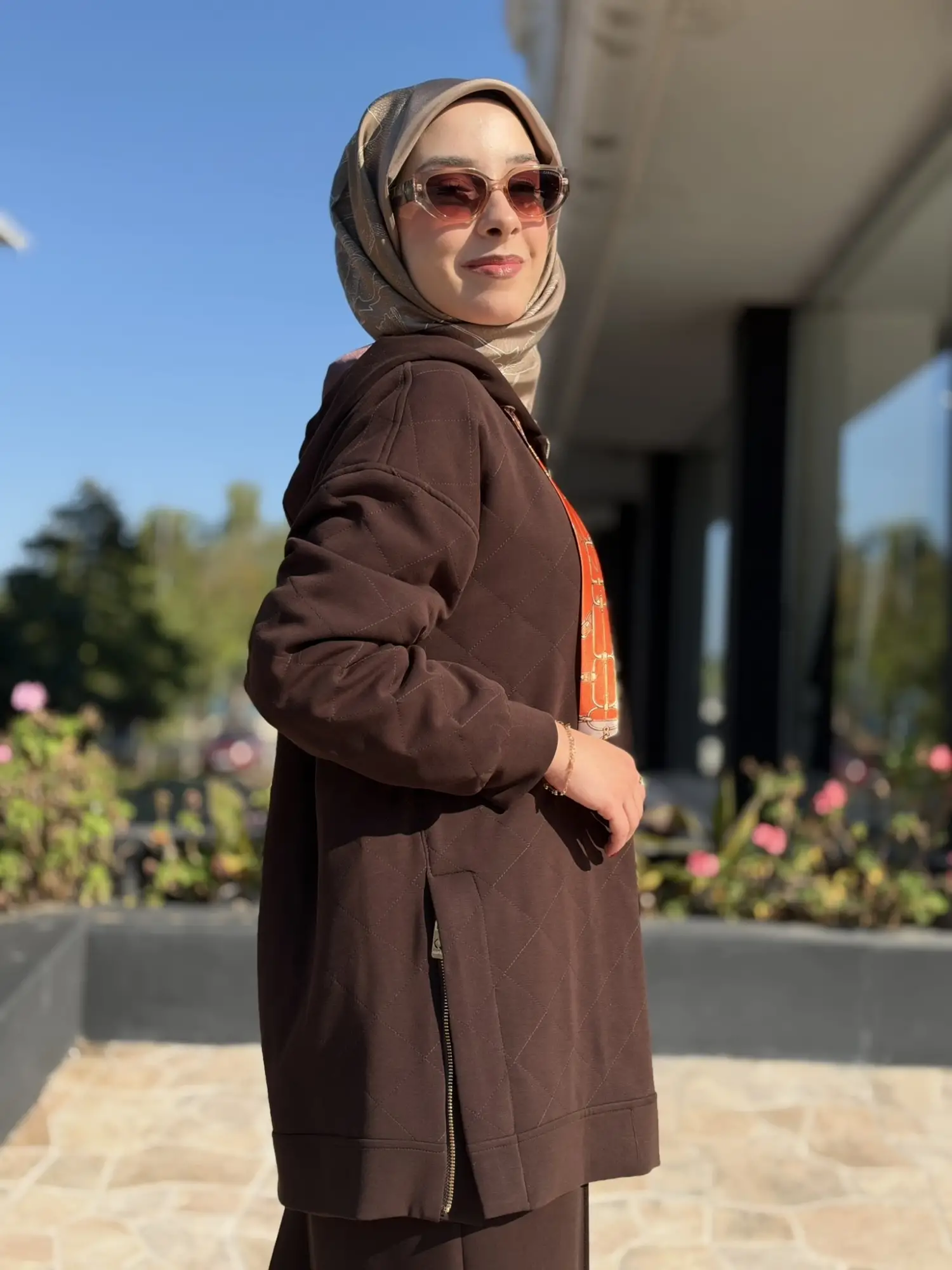 Qupra Desenli Saten Astarlı Kapüşonlu Kap Pantolon Takım WAF22108