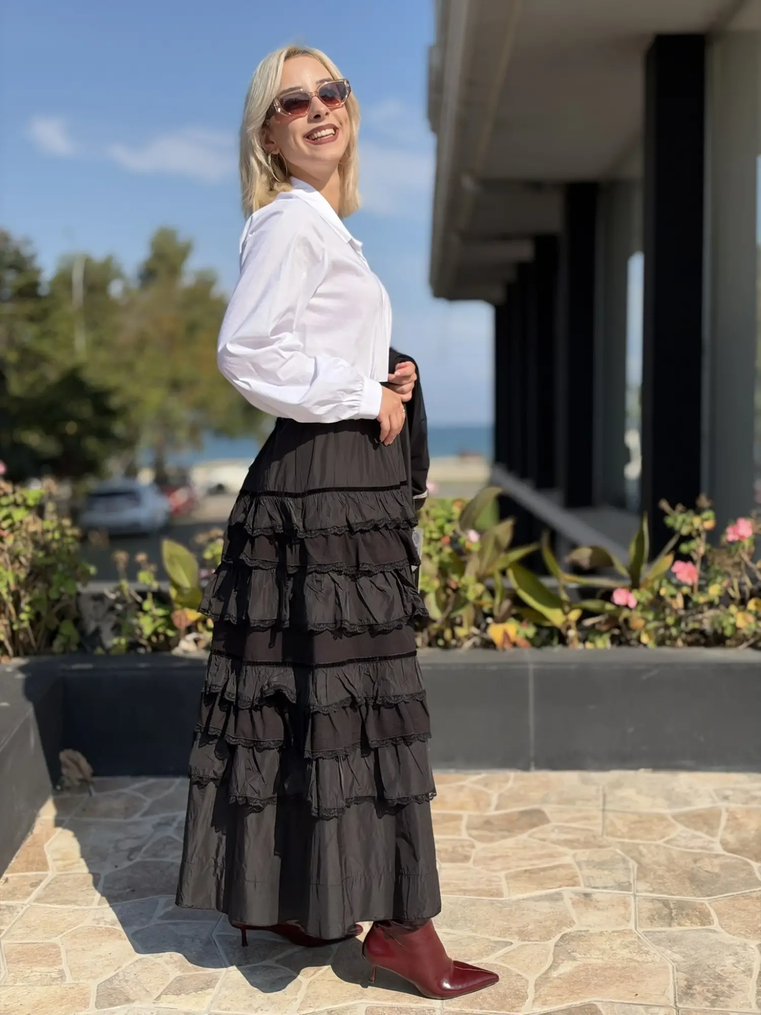 Misswhence Kadife Ve Kat Detaylı Teknik Kumaş Etek 40918