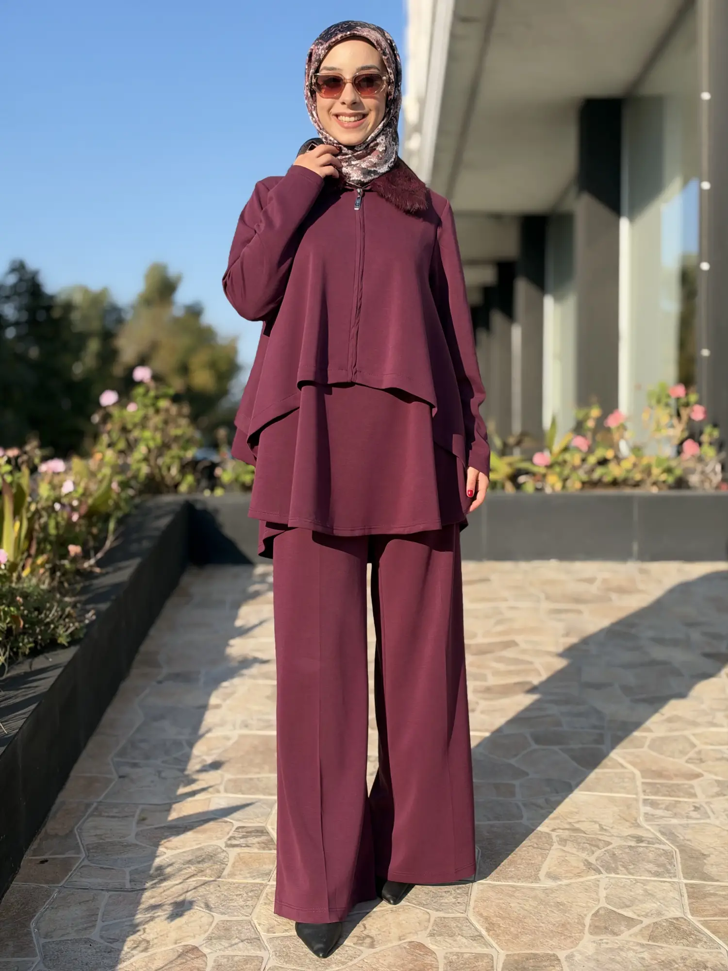Qupra Kürk Yakalı Asimetrik Ceket Bluz Pantolon Üçlü Takım WAF22151