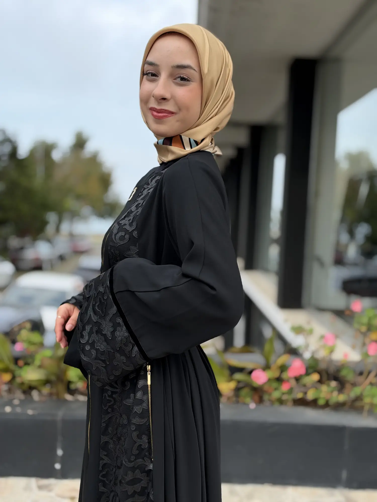Misswhence Deri İşleme Detaylı Medine İpeği Pardesü / Ferace 40521
