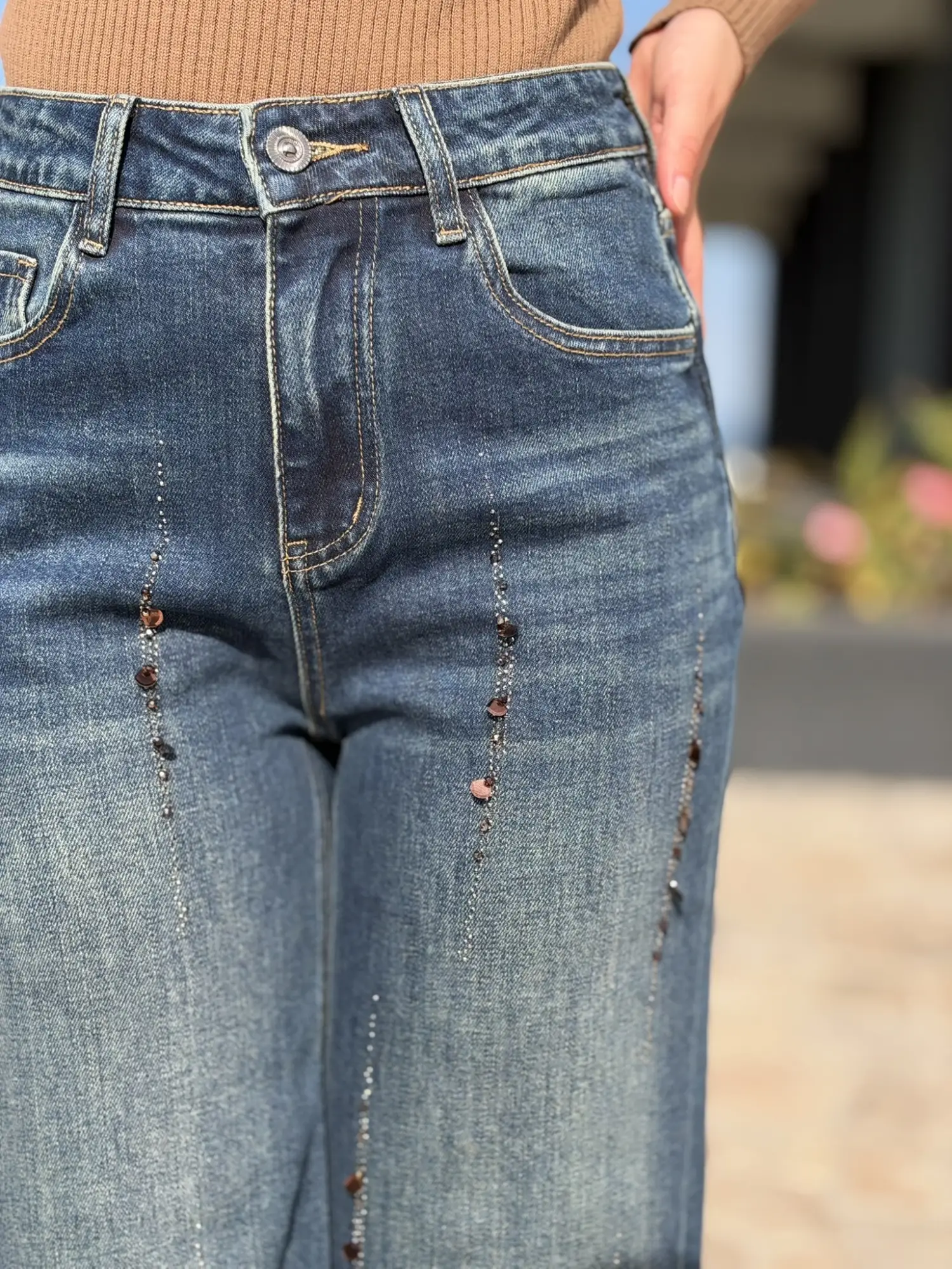 Ghisa Taşlı Denim Pantolon 8417