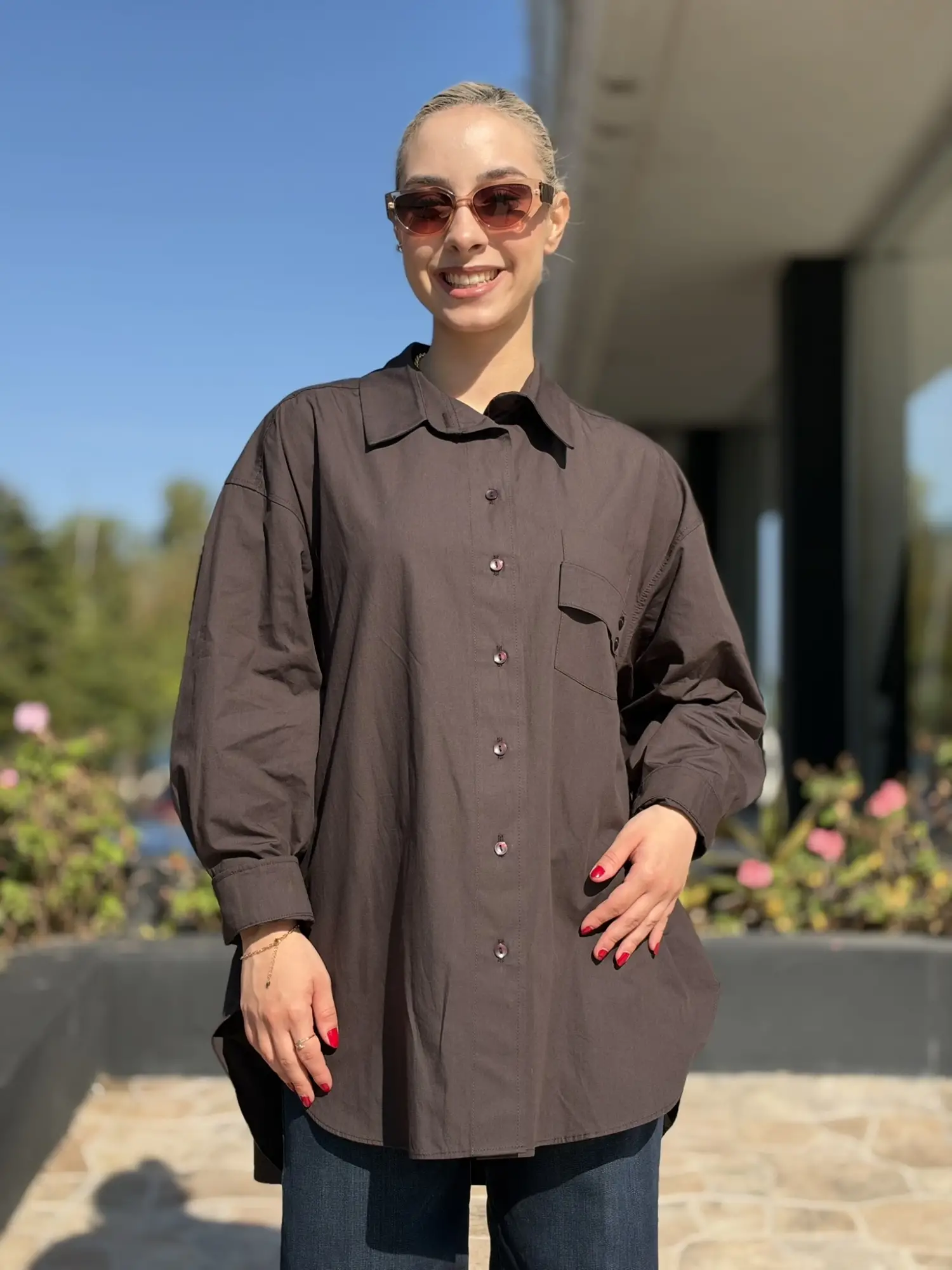 QooQ Store Cep Detaylı Poplin Gömlek 27FW216