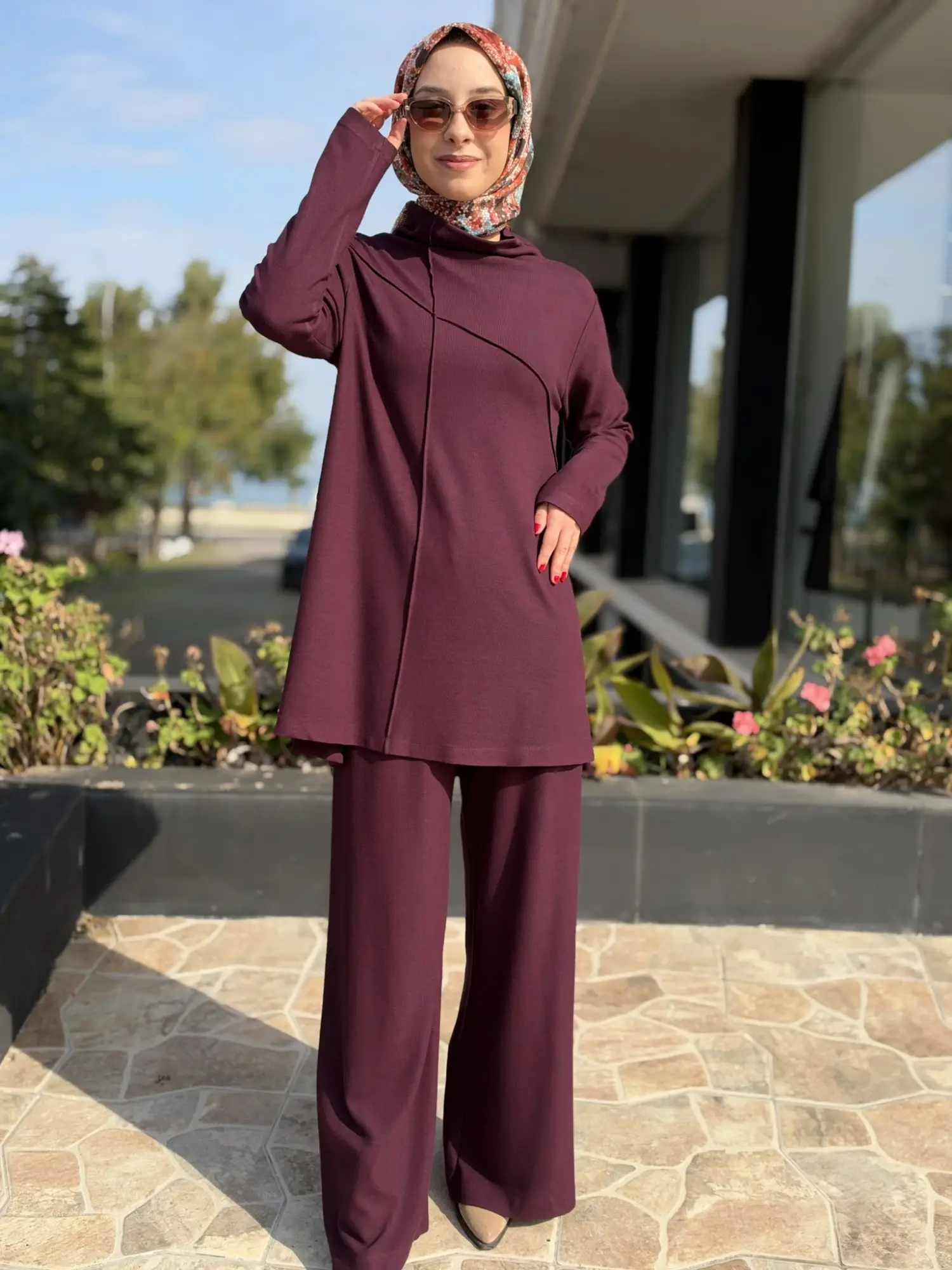 Kahma Dikiş Detaylı Örme Tunik Pantolon Takım