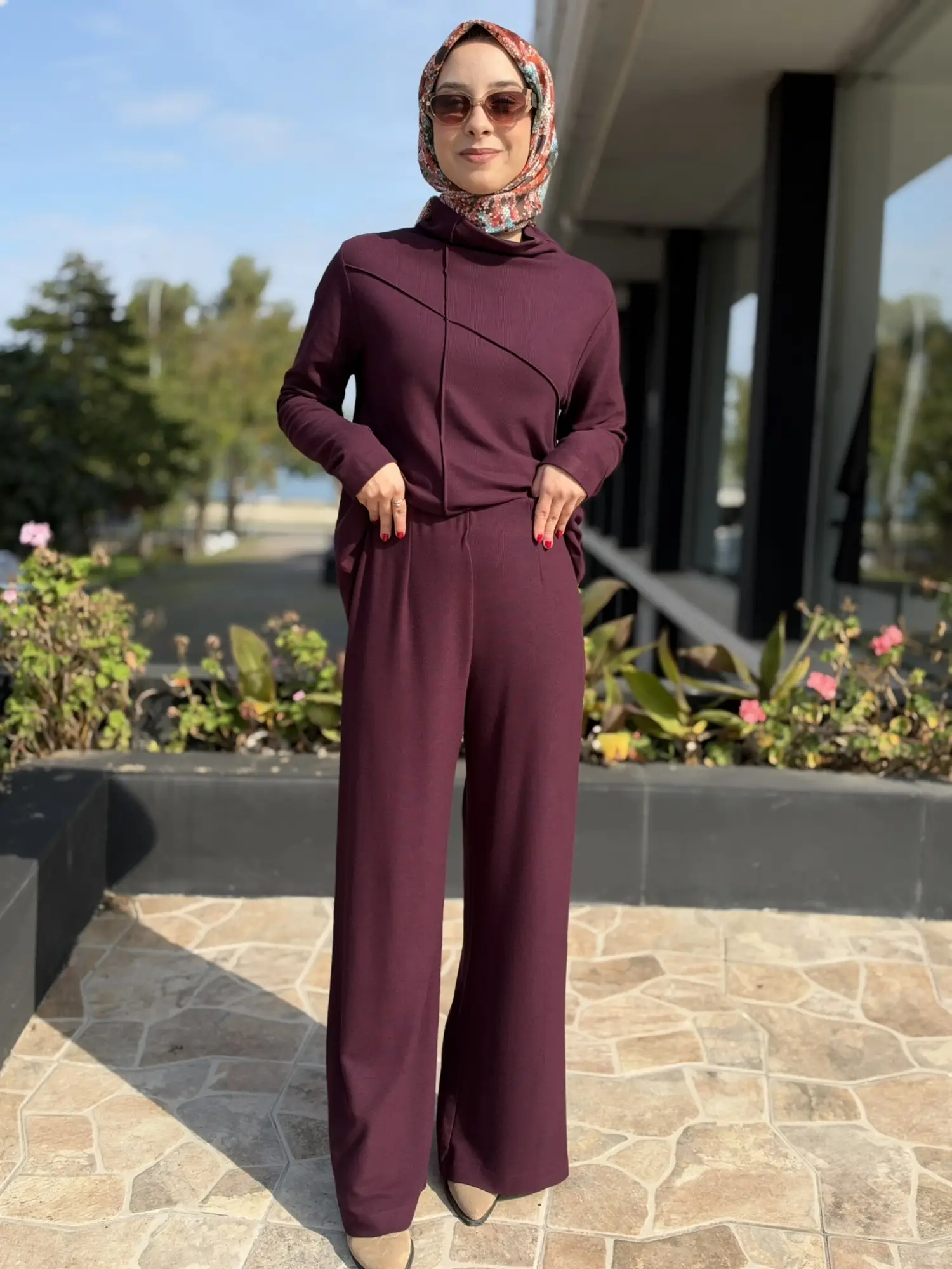 Kahma Dikiş Detaylı Örme Tunik Pantolon Takım