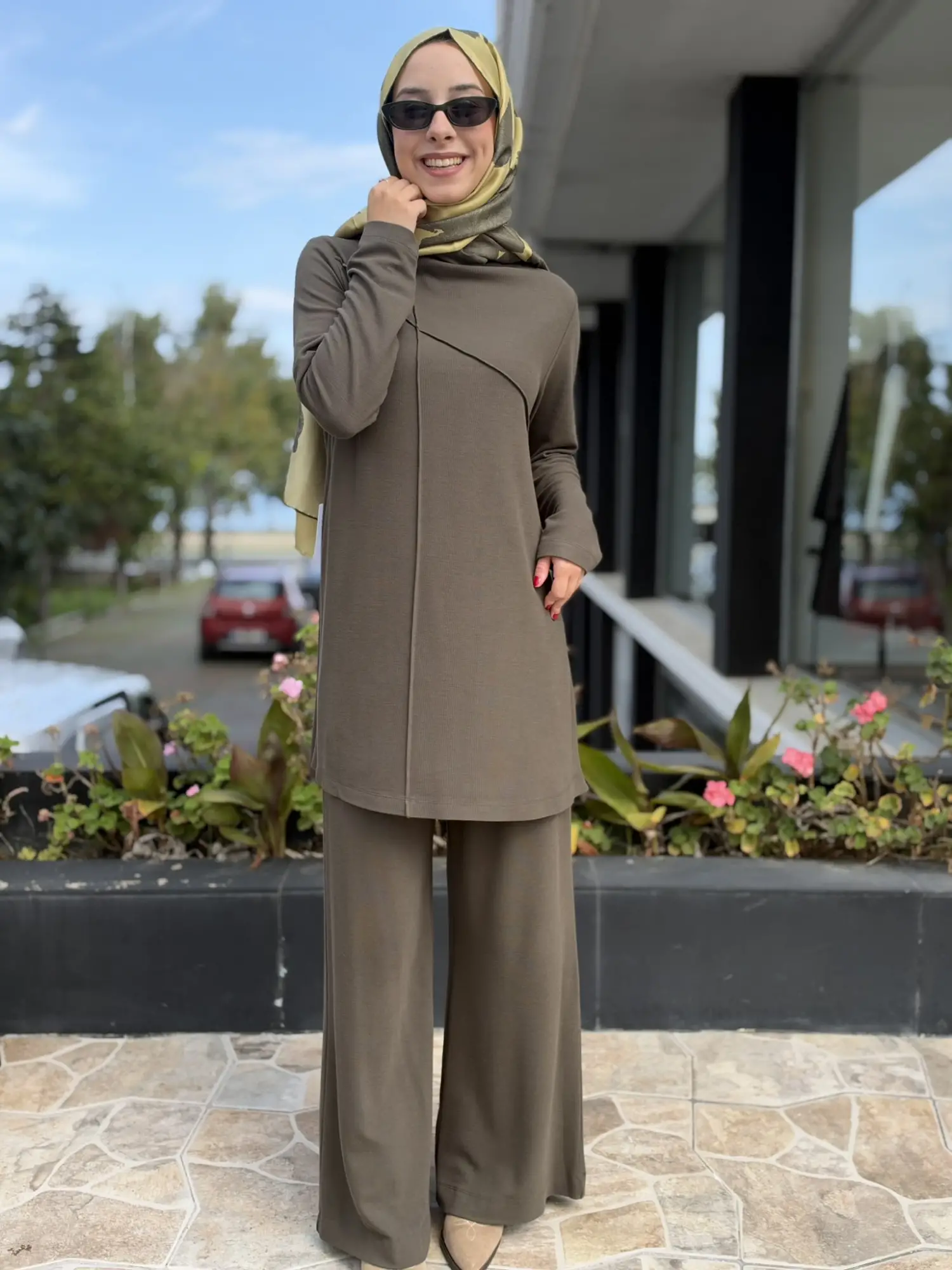 Kahma Dikiş Detaylı Örme Tunik Pantolon Takım