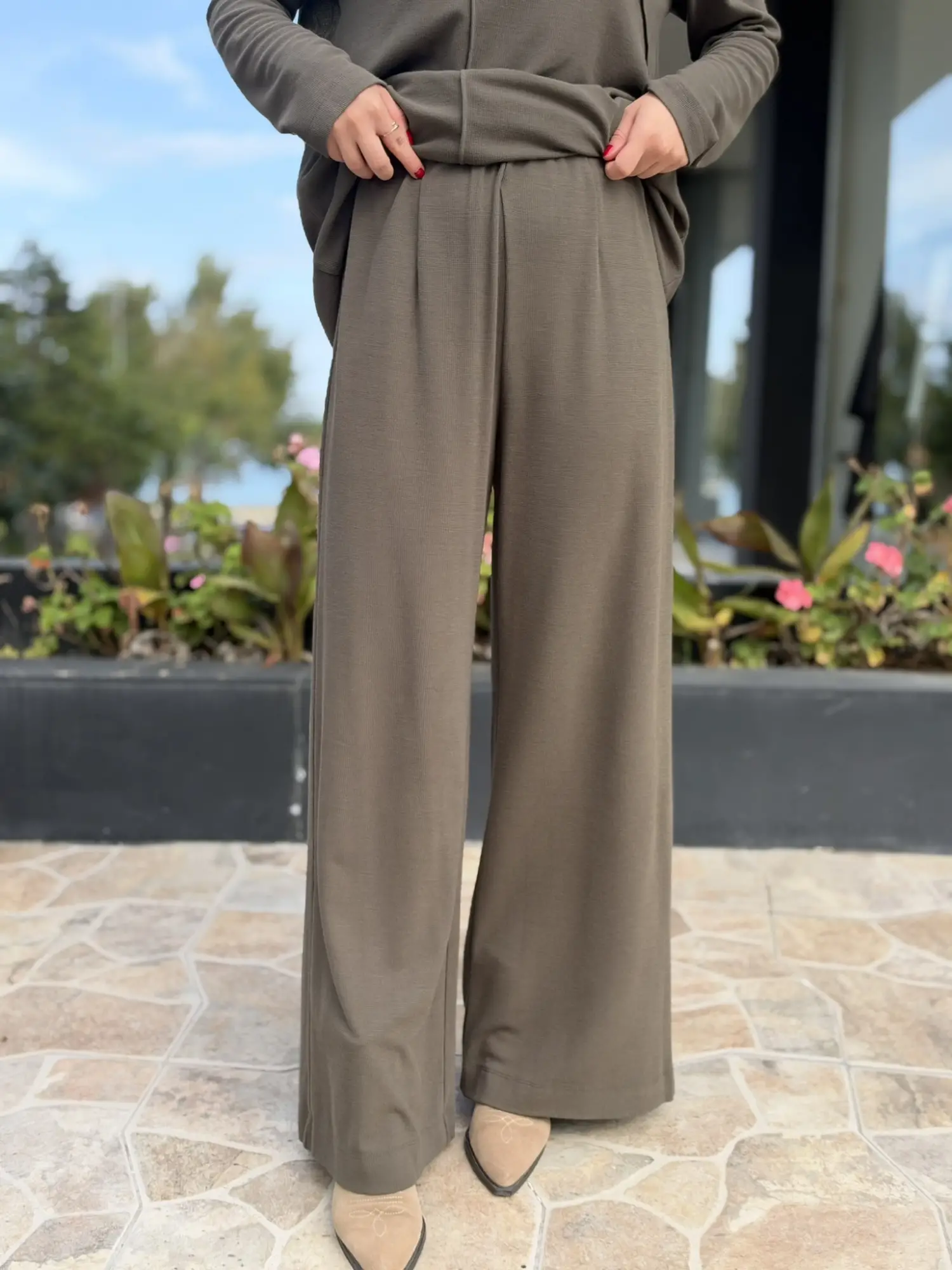 Kahma Dikiş Detaylı Örme Tunik Pantolon Takım
