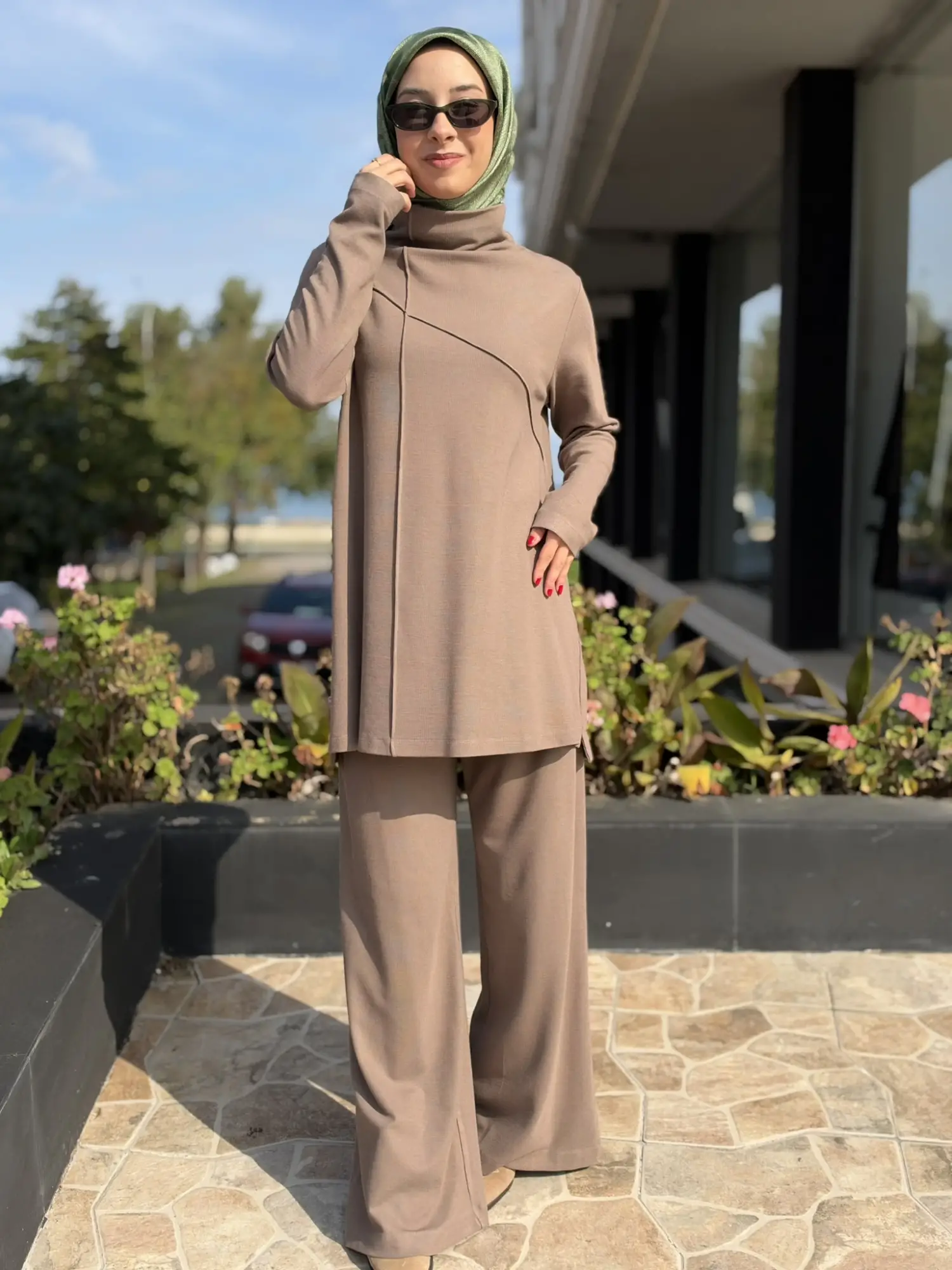 Kahma Dikiş Detaylı Örme Tunik Pantolon Takım