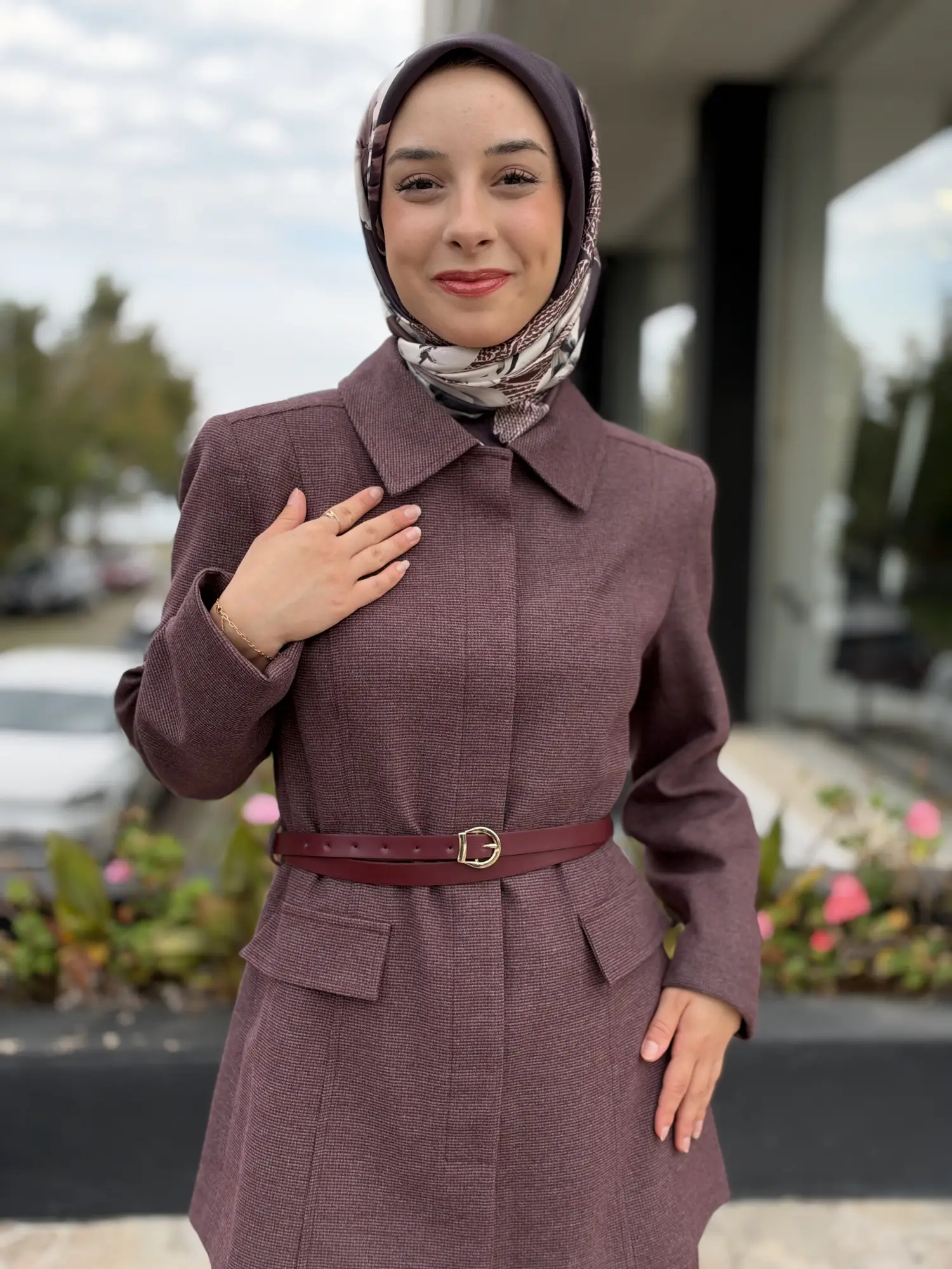 Kahma Kemerli Pitikare Ceket Pantolon Takım