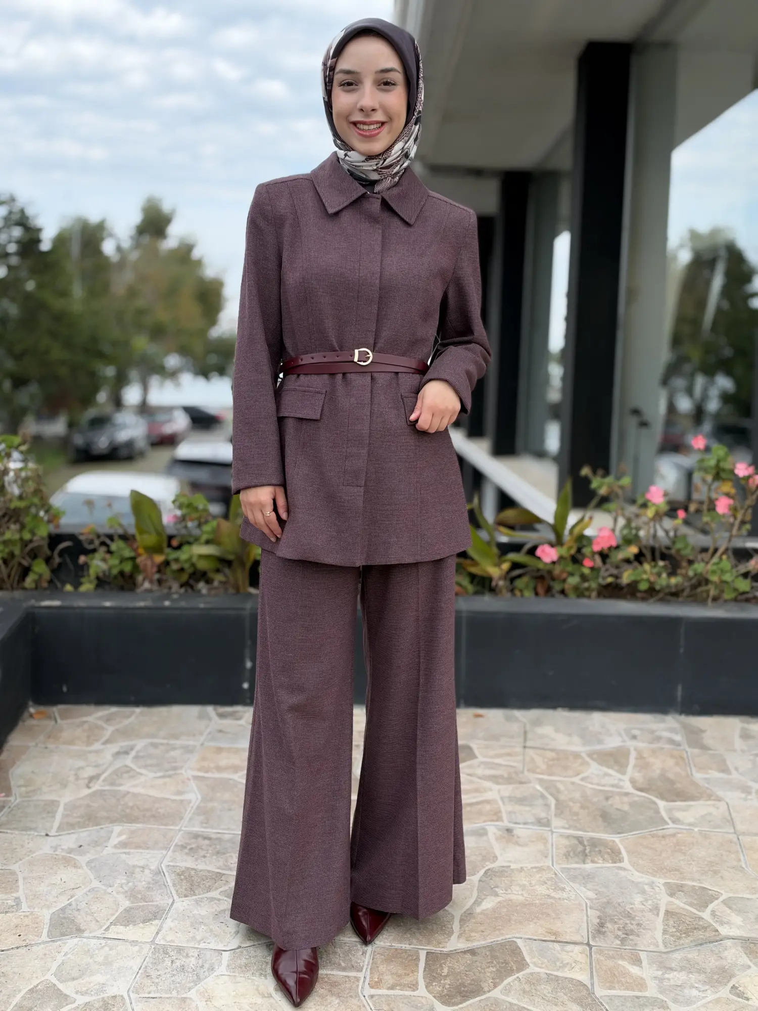 Kahma Kemerli Pitikare Ceket Pantolon Takım