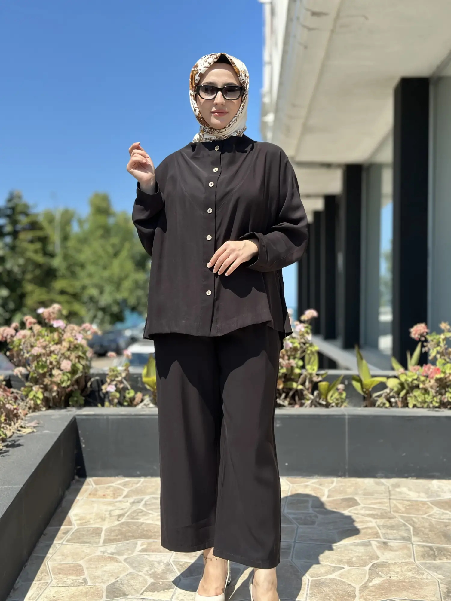 Almarwah Ahşap Düğmeli Tensel Gömlek Pantolon Takım 203004