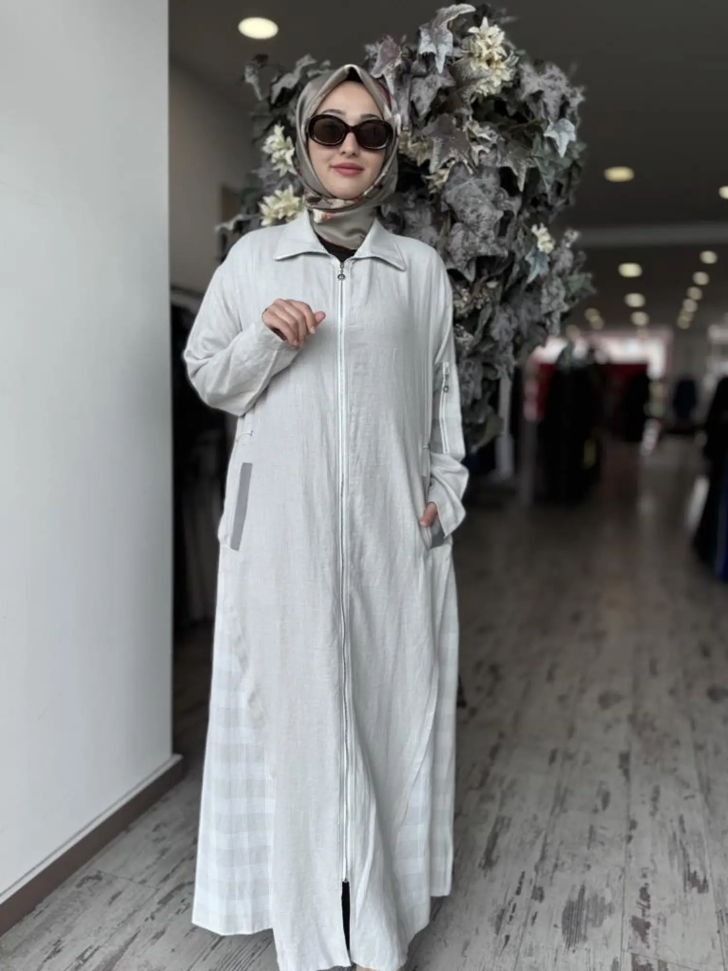 Almarwah Belden Büzgülü Fermuarlı Keten Kap 404941