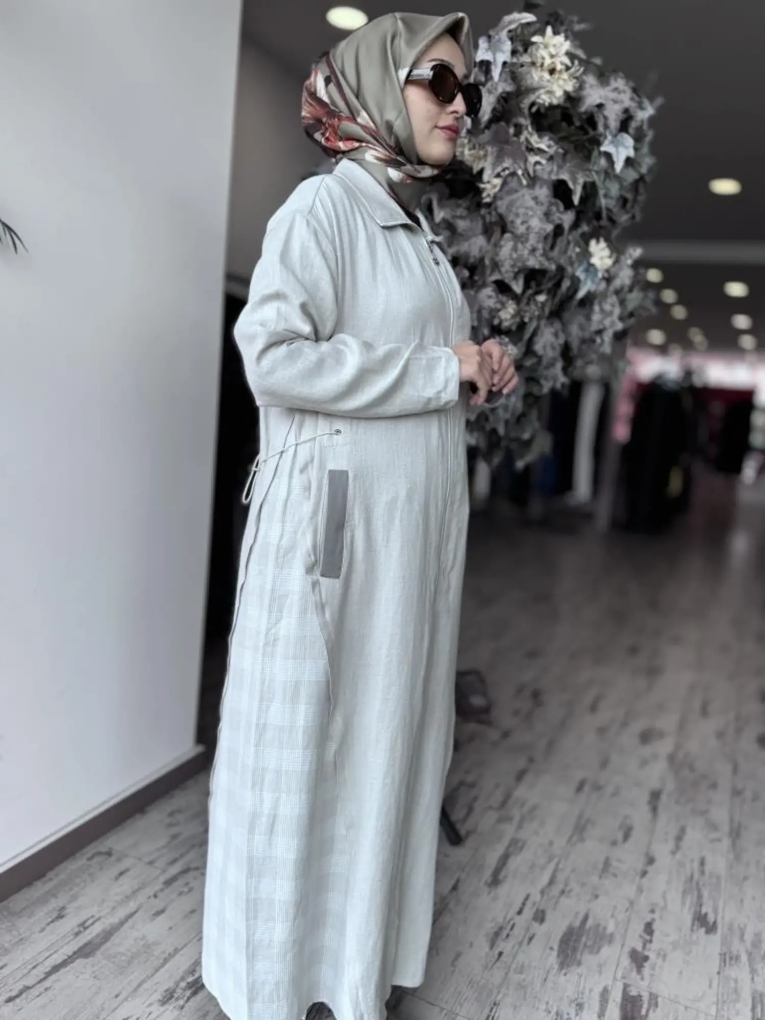 Almarwah Belden Büzgülü Fermuarlı Keten Kap 404941