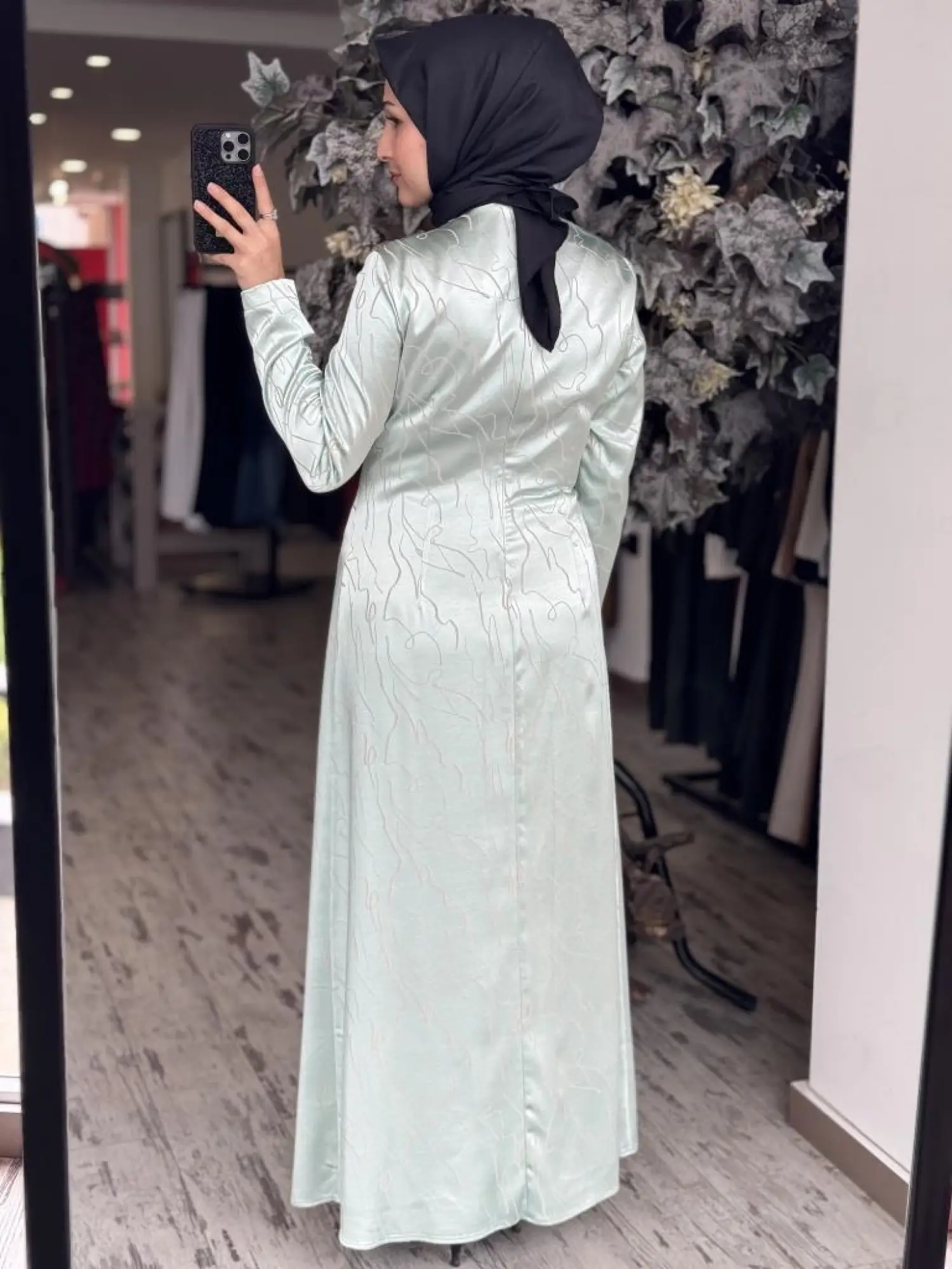 Almarwah Belden Büzgülü Saten Elbise 90474