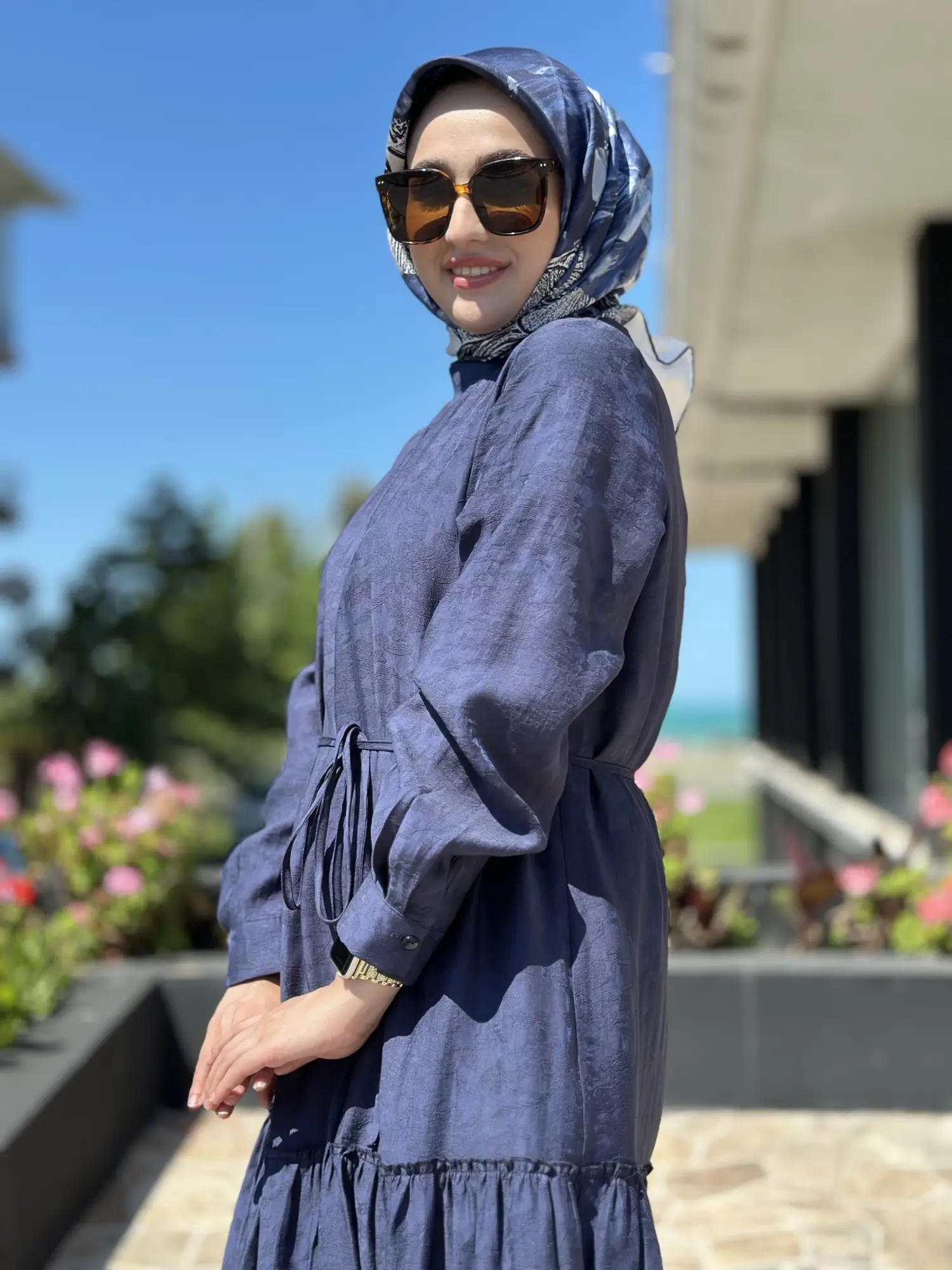 Almarwah Birit Detaylı Desenli Tencel Elbise 303916