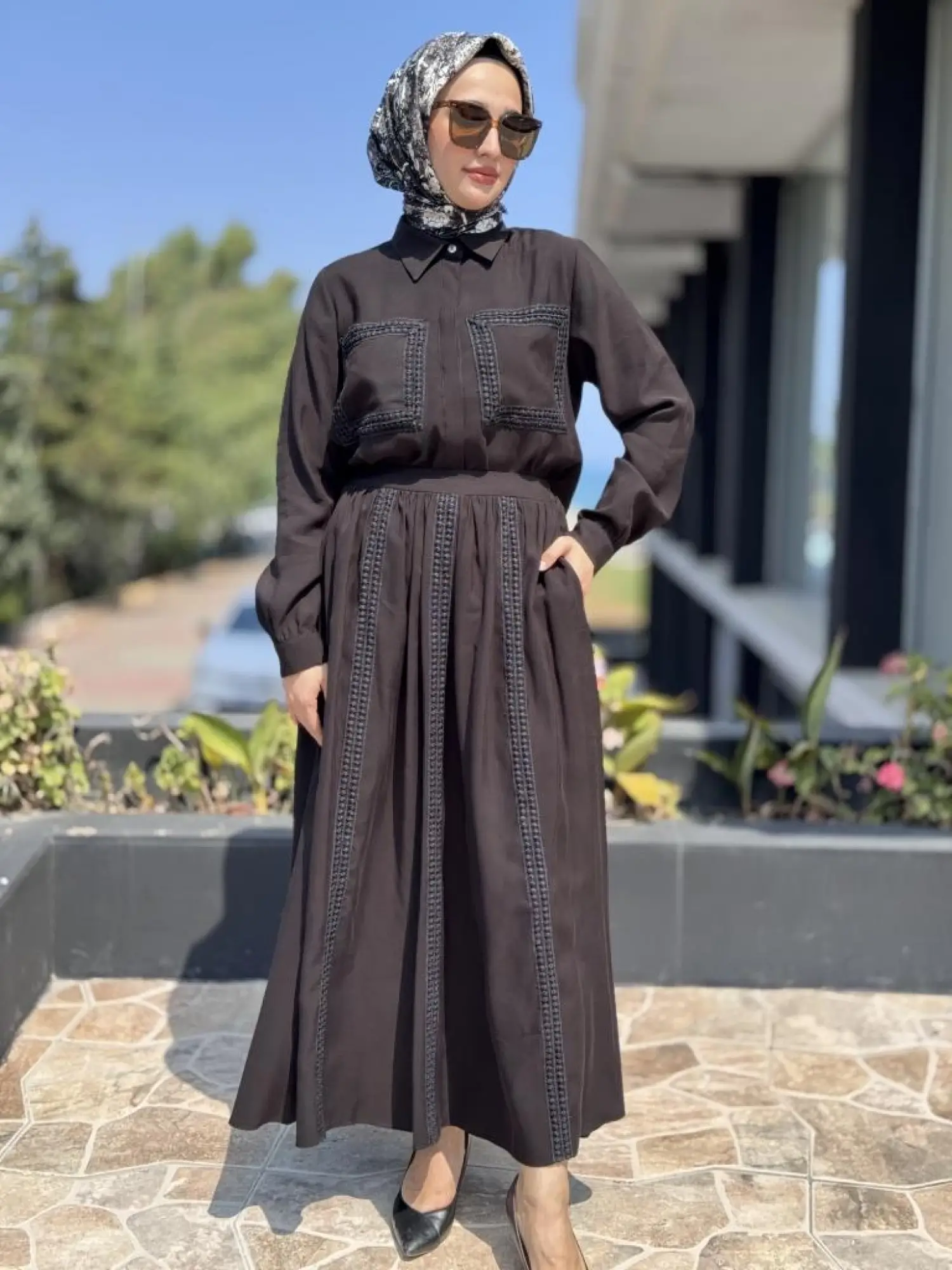 Almarwah Dantel Detaylı Gömlek Etek Takım 202869