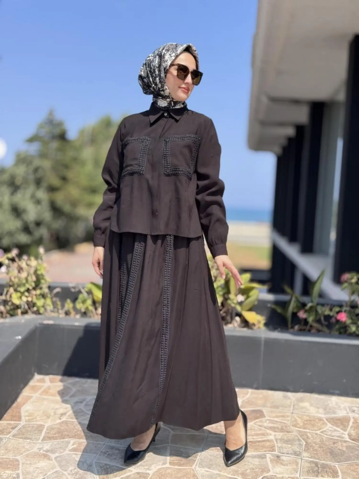 Almarwah Dantel Detaylı Gömlek Etek Takım 202869