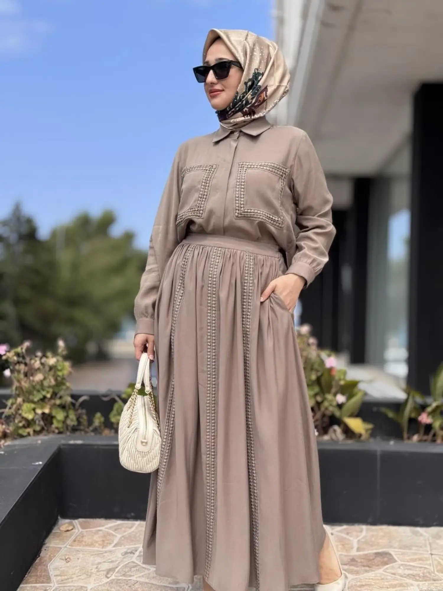 Almarwah Dantel Detaylı Gömlek Etek Takım 202869