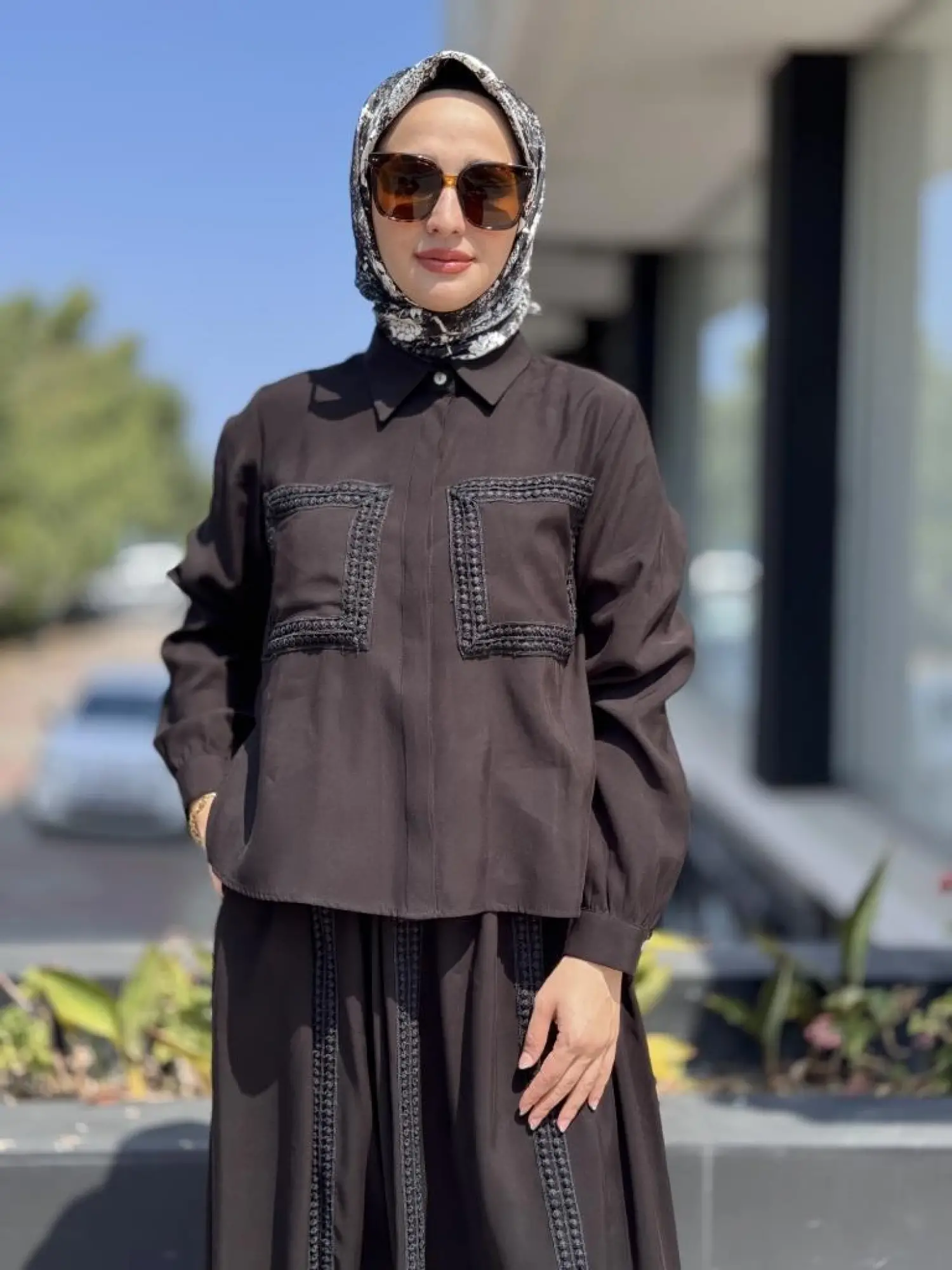 Almarwah Dantel Detaylı Gömlek Etek Takım 202869