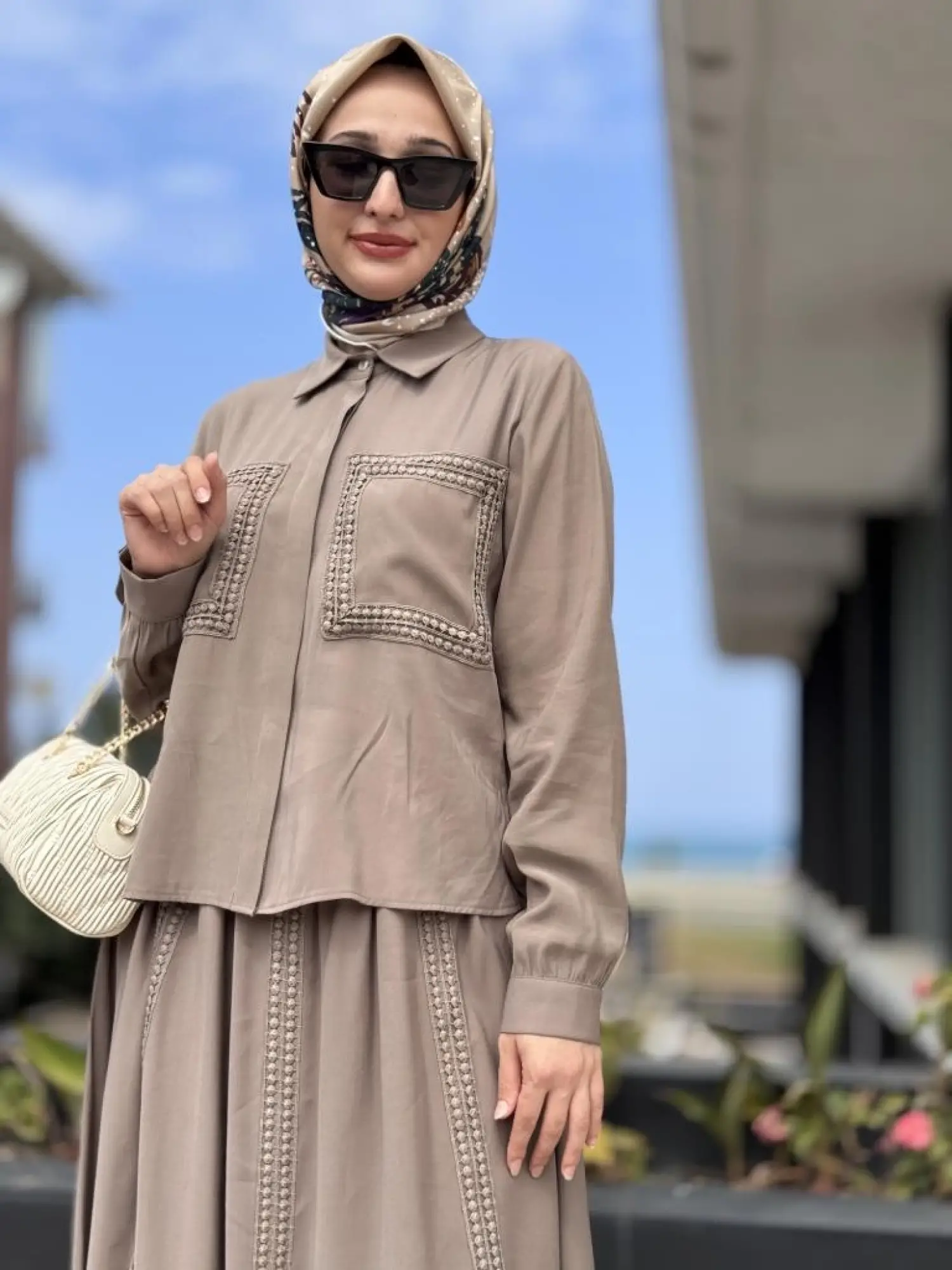 Almarwah Dantel Detaylı Gömlek Etek Takım 202869