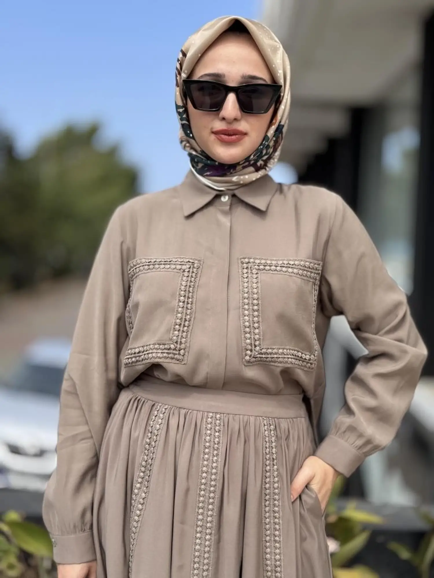 Almarwah Dantel Detaylı Gömlek Etek Takım 202869