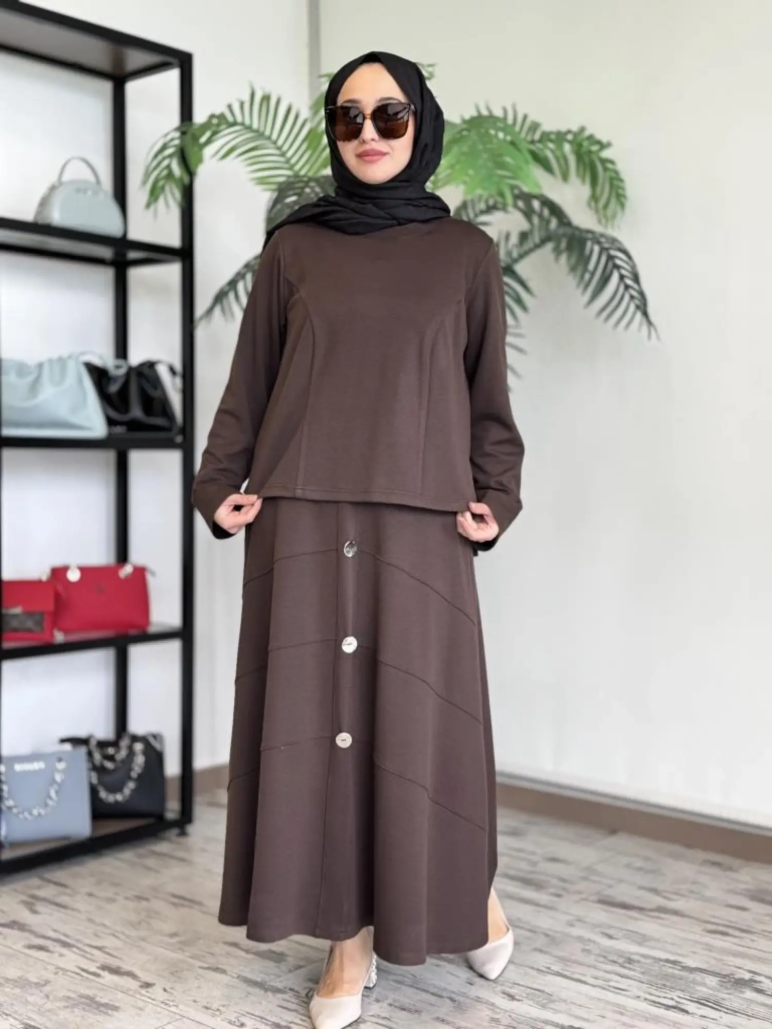 Almarwah Düğme Detaylı Bluz Etek Takım 202689