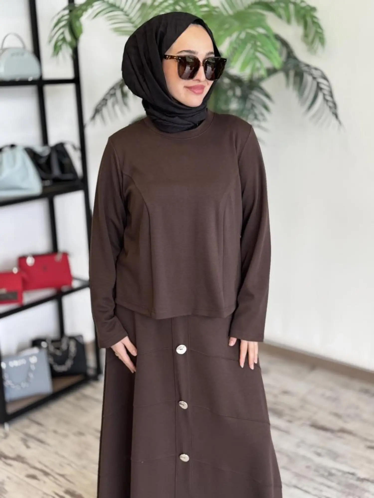 Almarwah Düğme Detaylı Bluz Etek Takım 202689