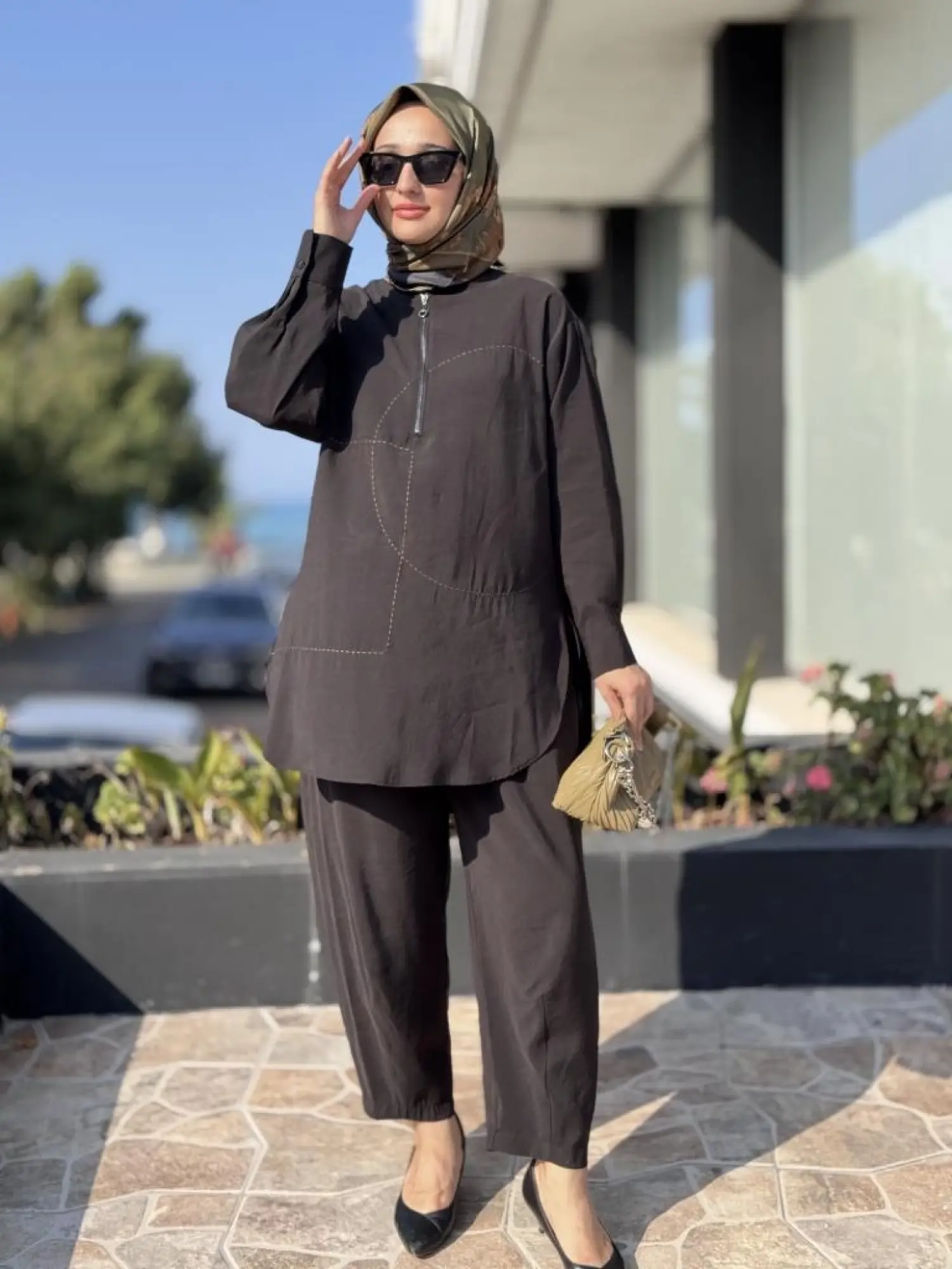 Almarwah Geometrik Dikişli Tunik Pantolon Takım 202882