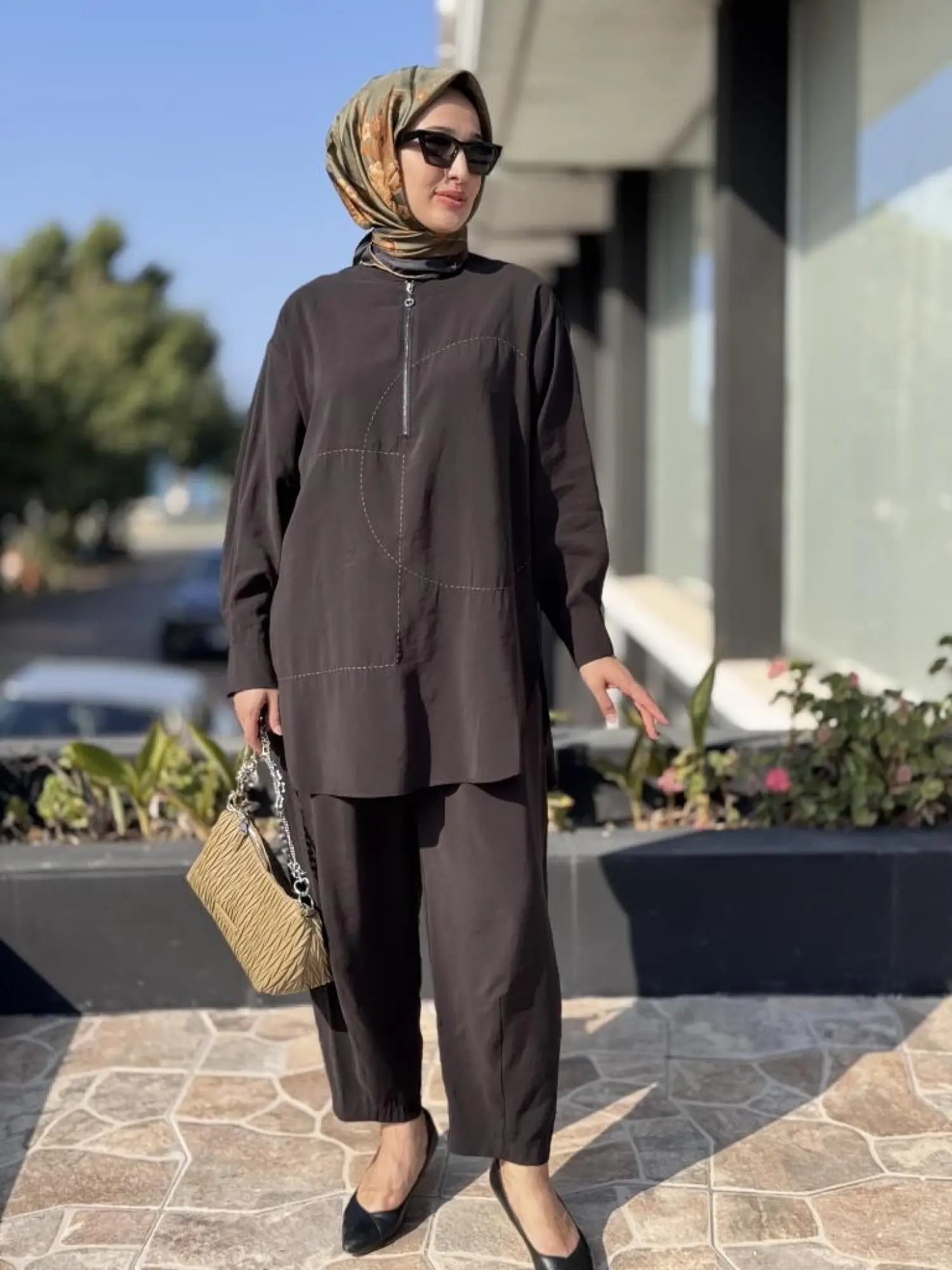 Almarwah Geometrik Dikişli Tunik Pantolon Takım 202882