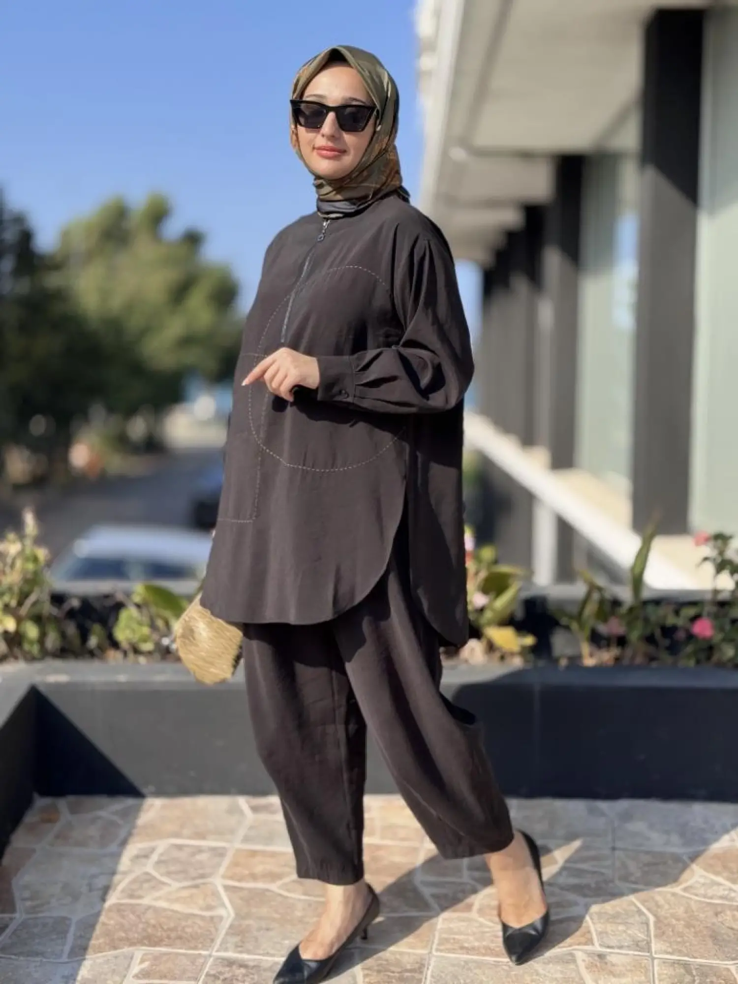 Almarwah Geometrik Dikişli Tunik Pantolon Takım 202882