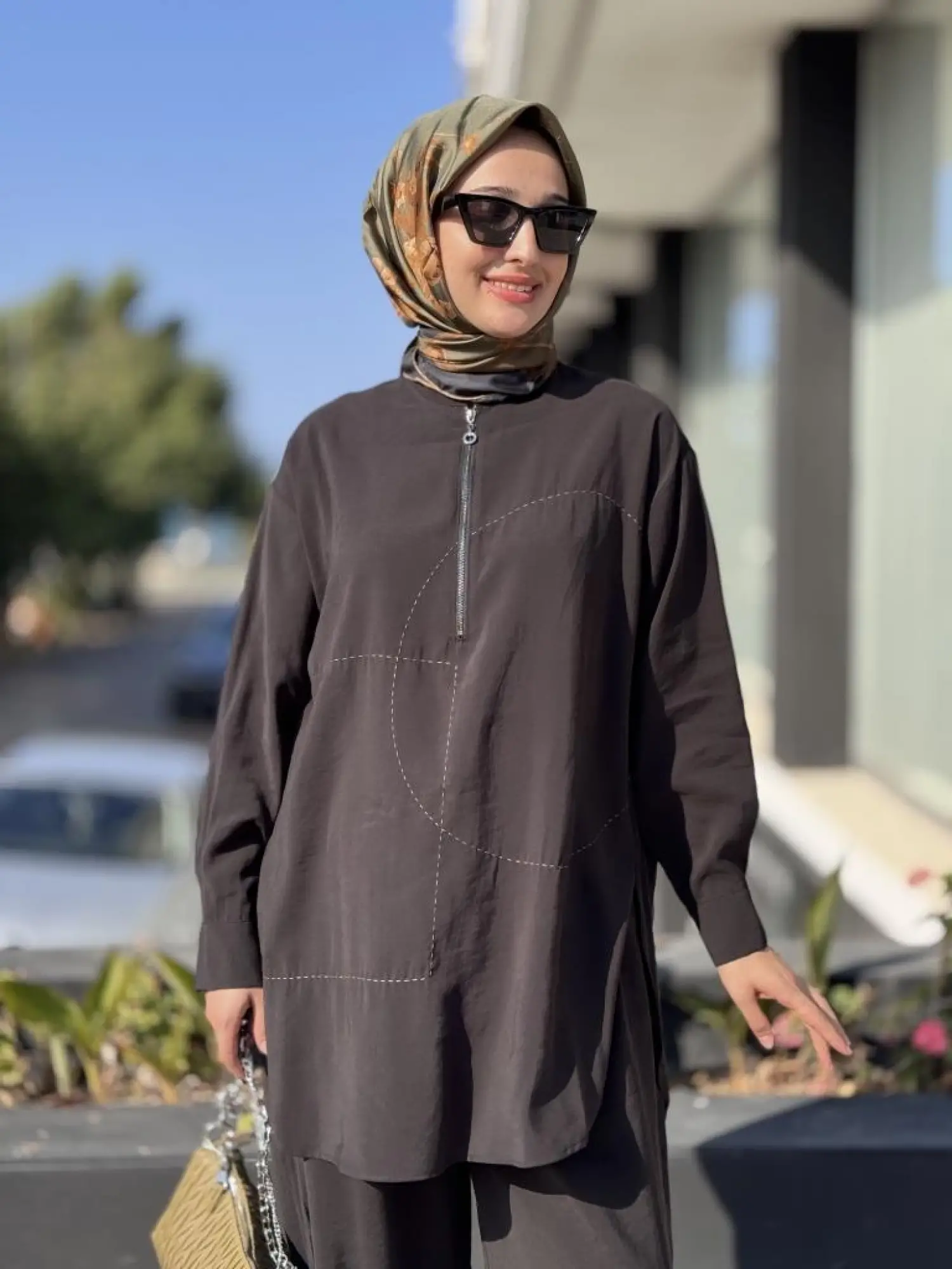 Almarwah Geometrik Dikişli Tunik Pantolon Takım 202882