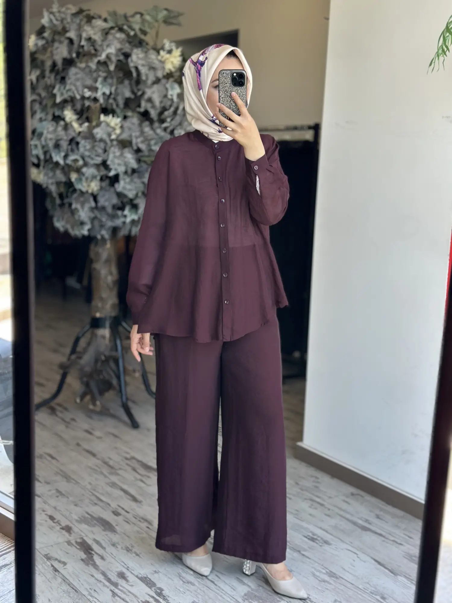 Almarwah Hakim Yaka Tencel Gömlek Pantolon Takım 203042