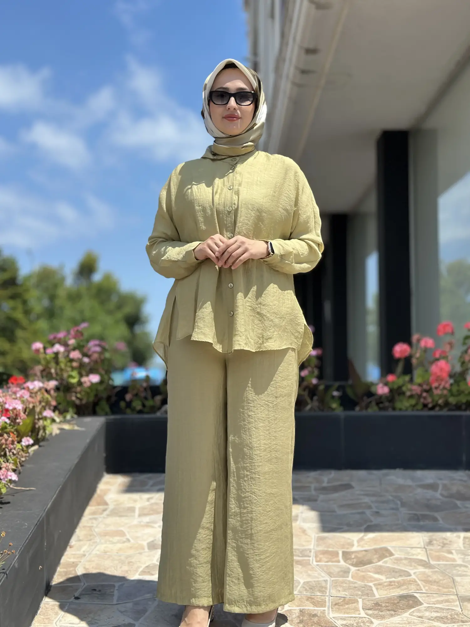 Almarwah Hakim Yaka Tencel Gömlek Pantolon Takım 203042