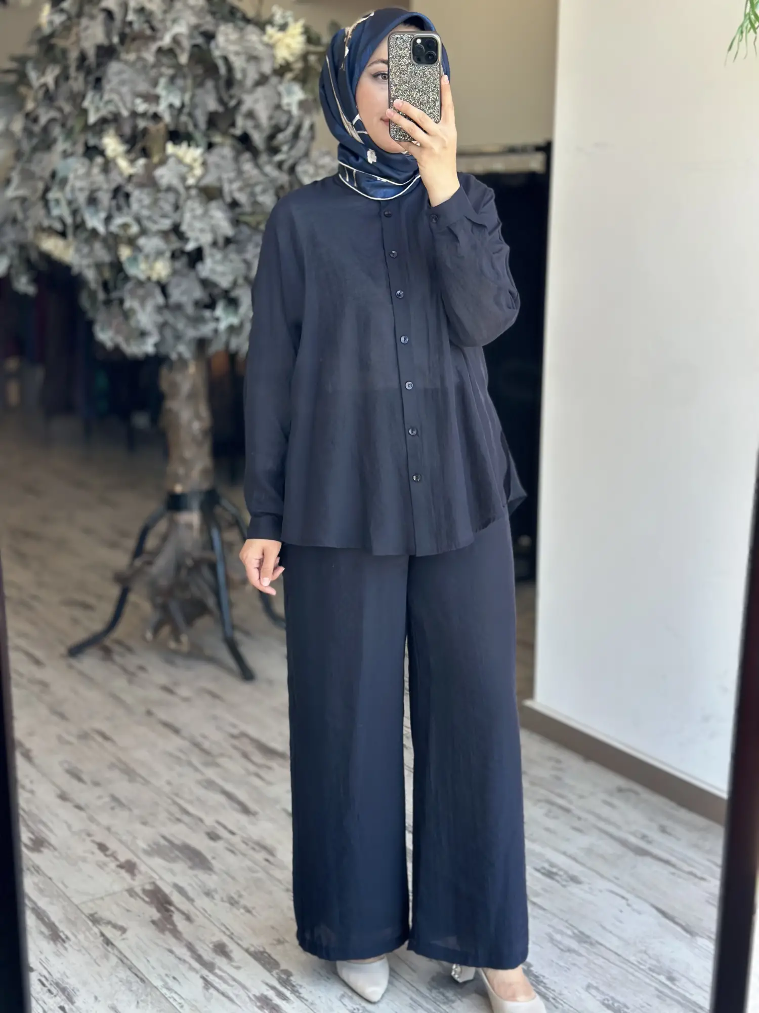 Almarwah Hakim Yaka Tencel Gömlek Pantolon Takım 203042