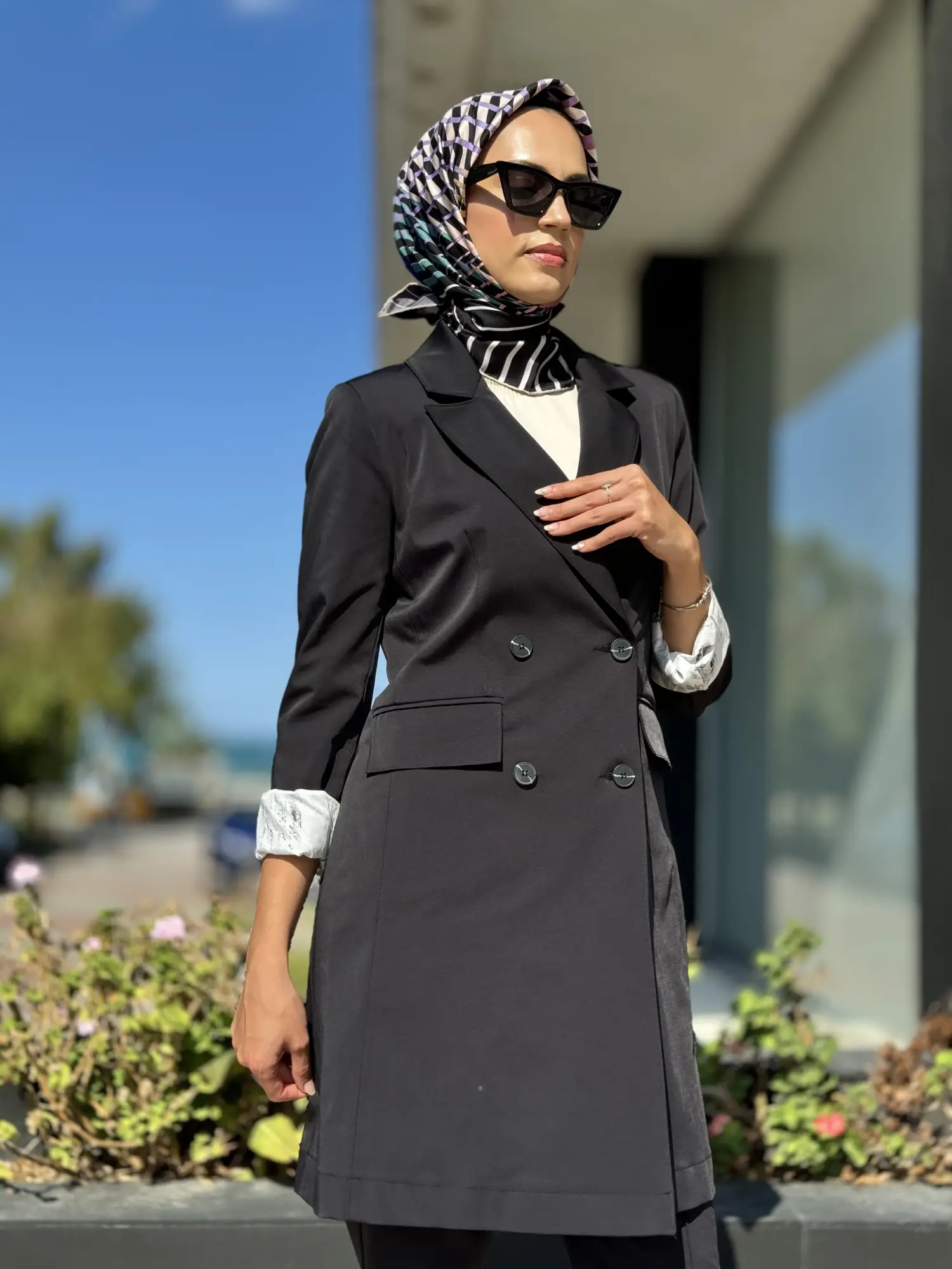 Almarwah Kanvas Düğmeli Uzun Ceket 404855