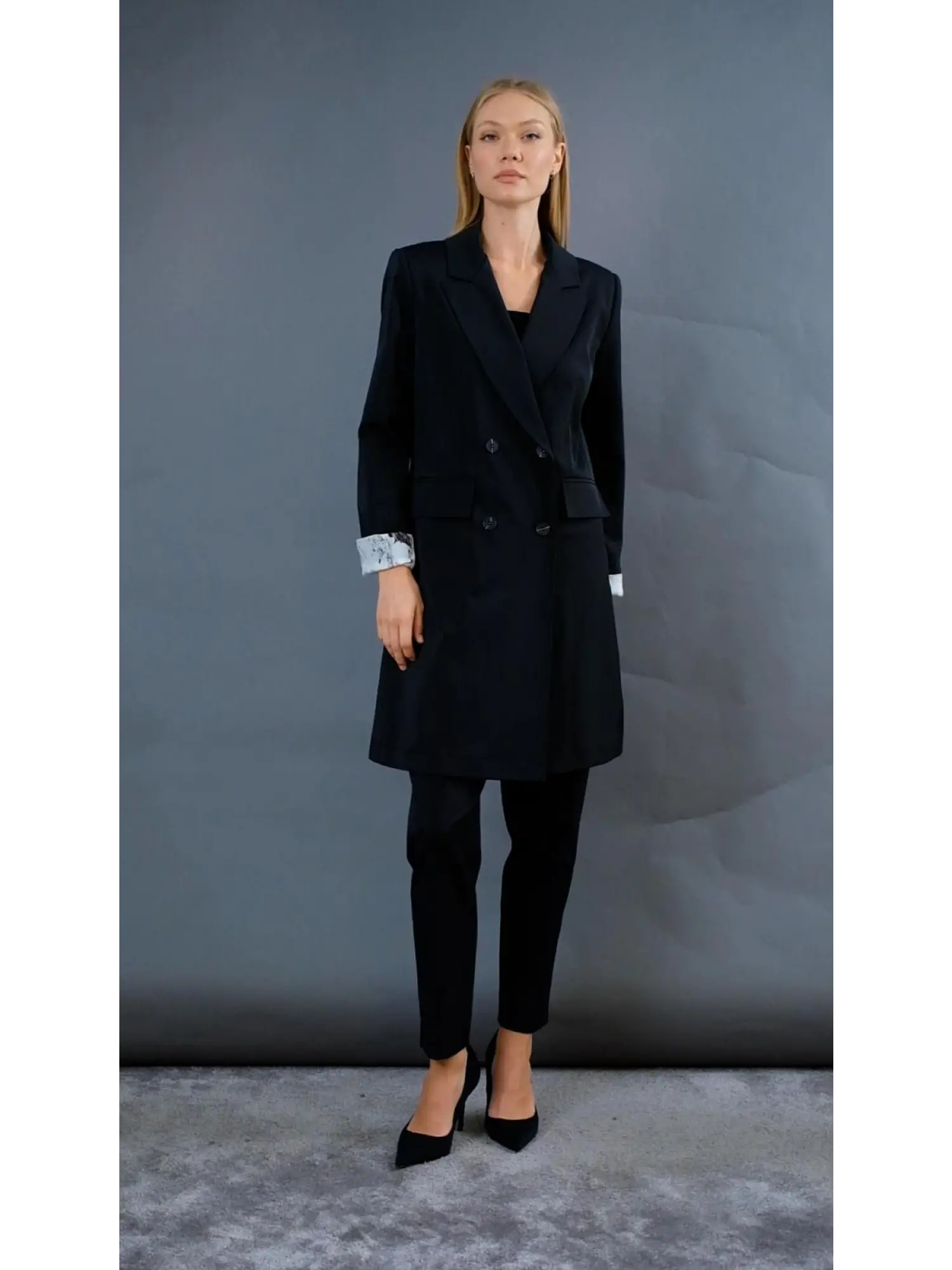 Almarwah Kanvas Düğmeli Uzun Ceket 404855