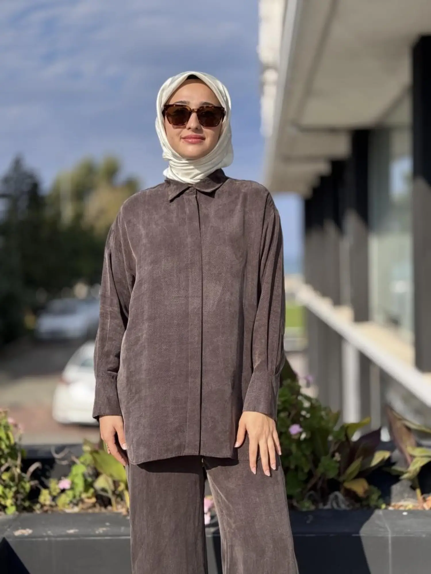 Almarwah Kendinden Çizgili Cupra Tunik Pantolon Takım 202917