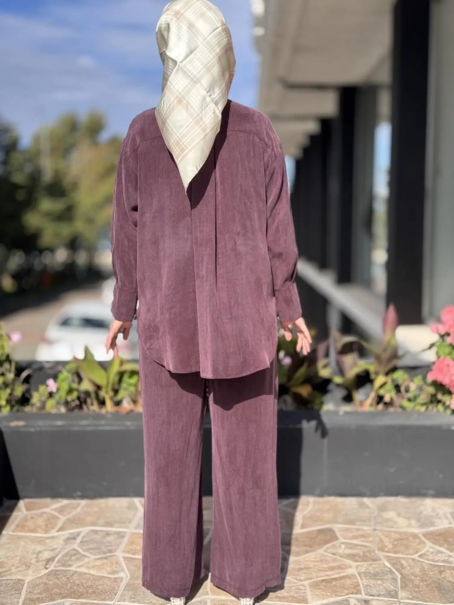 Almarwah Kendinden Çizgili Cupra Tunik Pantolon Takım 202917