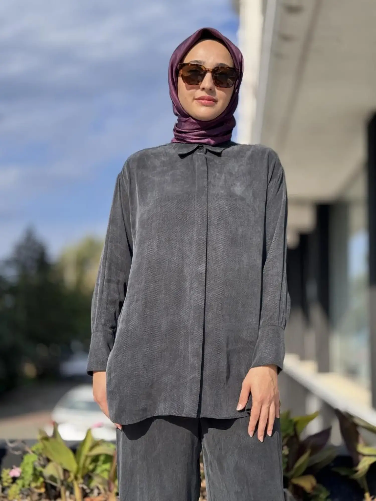 Almarwah Kendinden Çizgili Cupra Tunik Pantolon Takım 202917