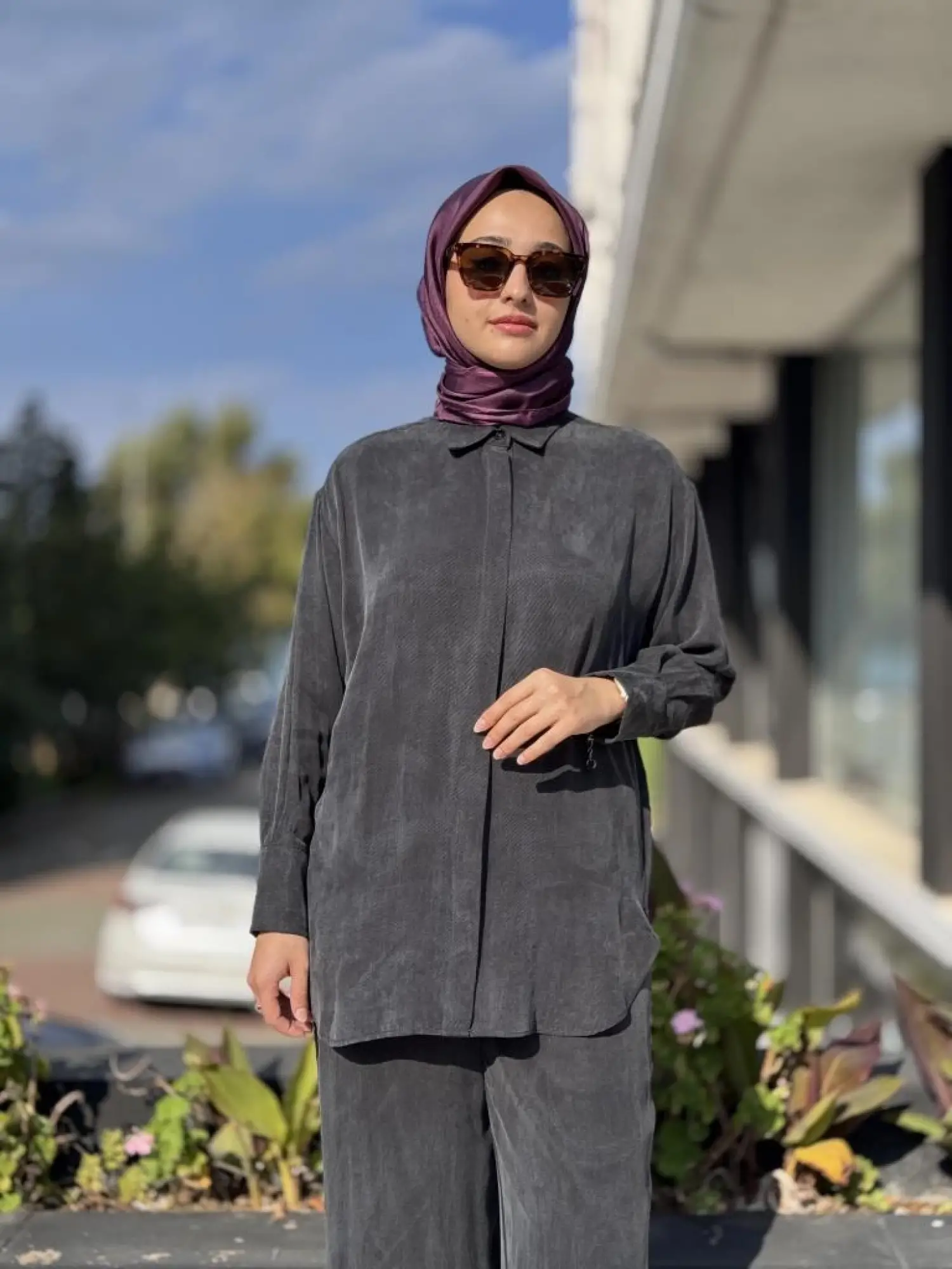 Almarwah Kendinden Çizgili Cupra Tunik Pantolon Takım 202917