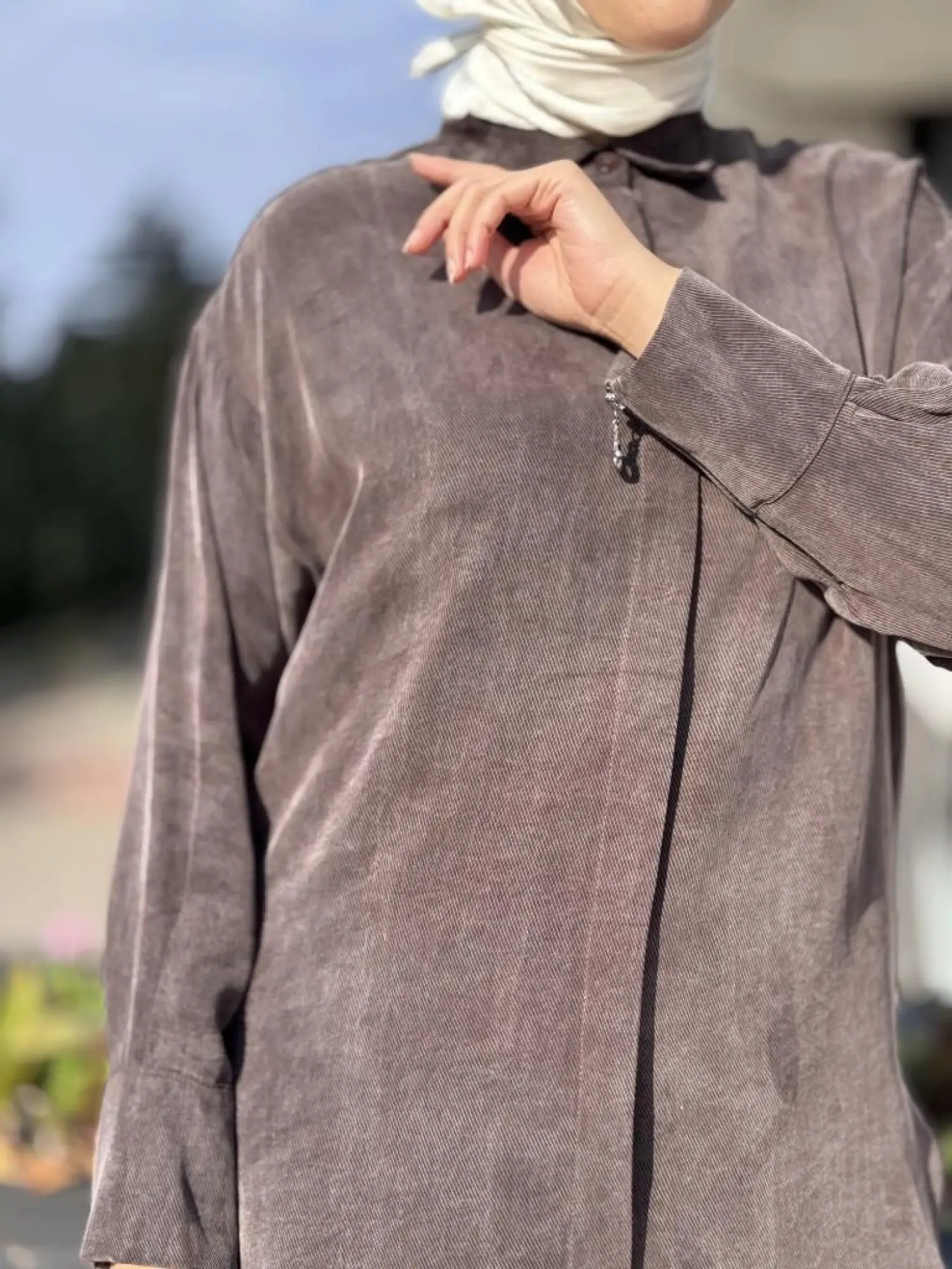 Almarwah Kendinden Çizgili Cupra Tunik Pantolon Takım 202917