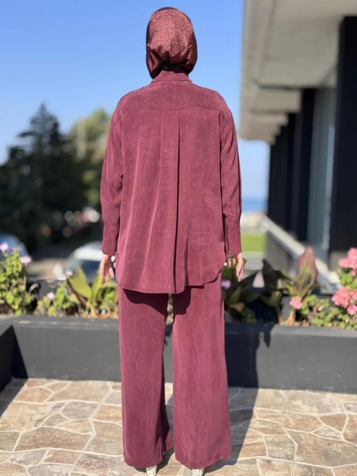 Almarwah Kendinden Çizgili Cupra Tunik Pantolon Takım 202917