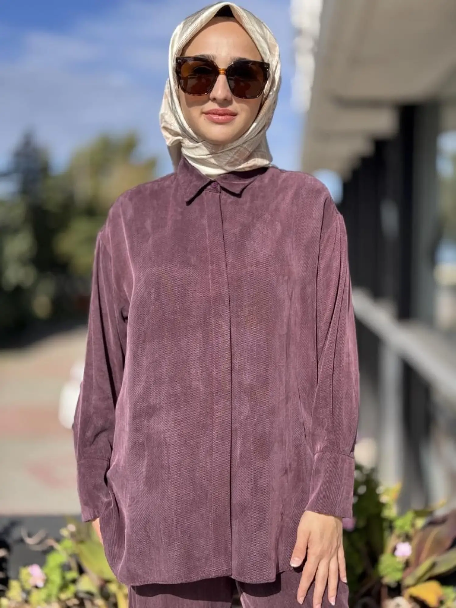 Almarwah Kendinden Çizgili Cupra Tunik Pantolon Takım 202917