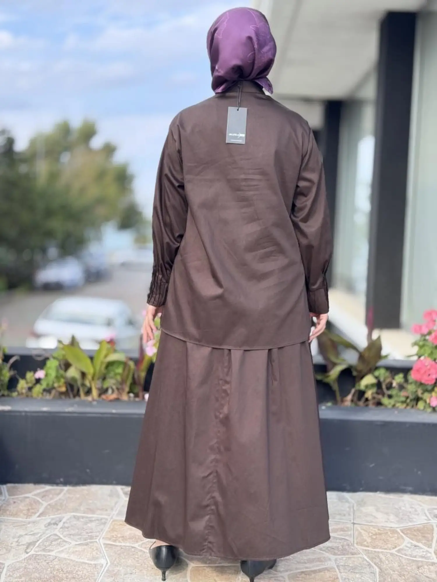 Almarwah Kolları Drape Detaylı Spor Dikişli Gömlek Etek Takım 202907