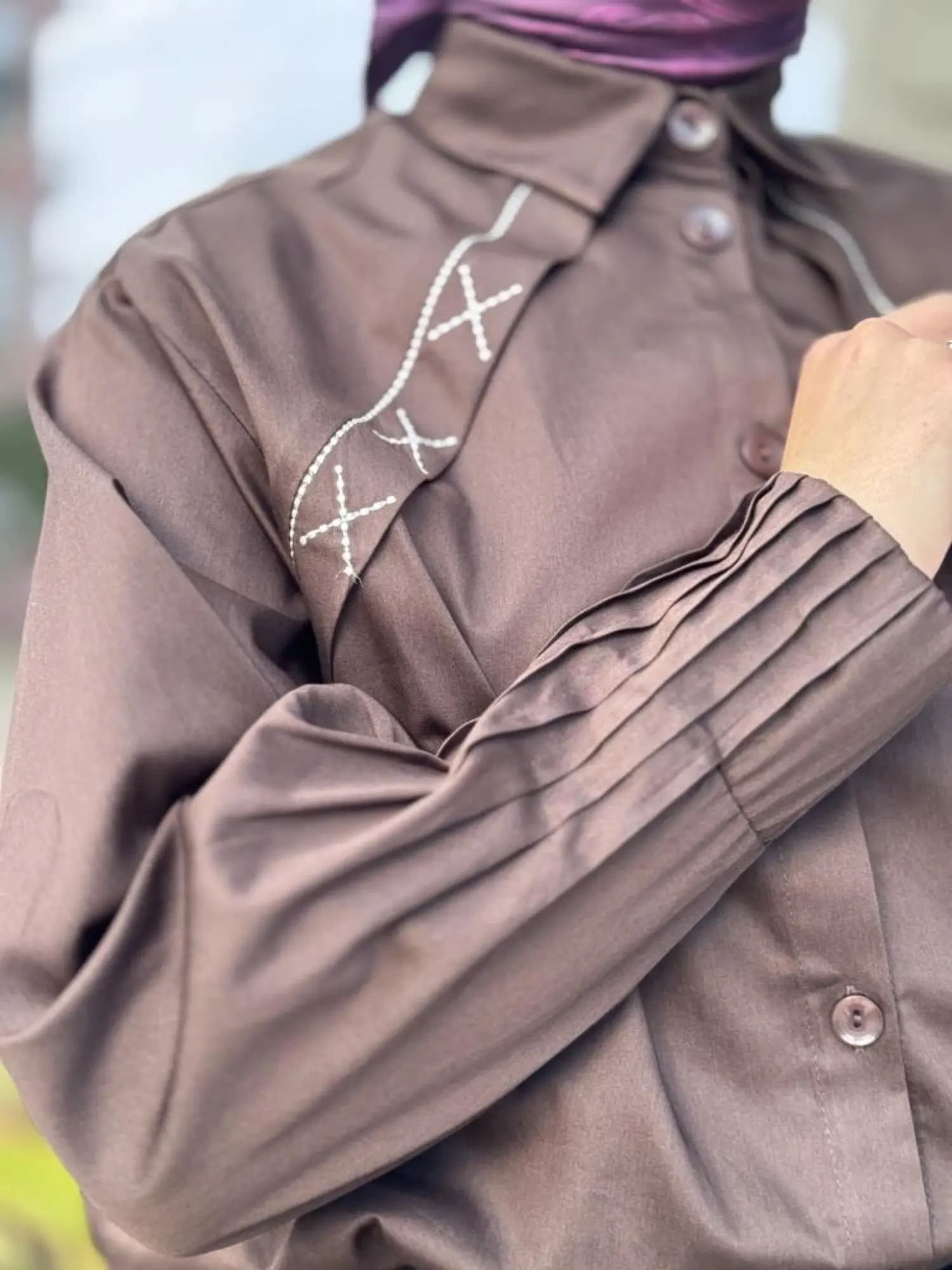 Almarwah Kolları Drape Detaylı Spor Dikişli Gömlek Etek Takım 202907