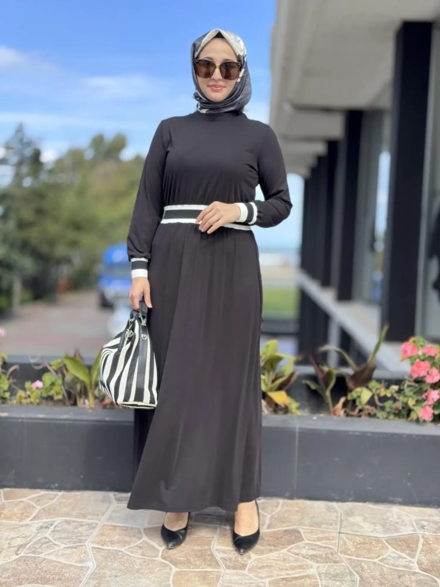 Almarwah Kolları ve Beli Ribanalı Modal Elbise 303879